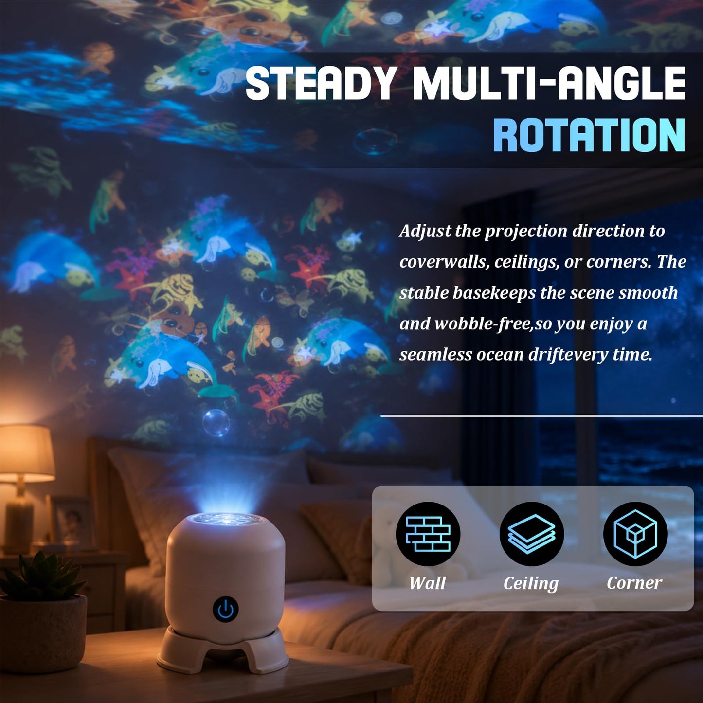 Dynamic Rotating LED Projector Light, 360° Rotating Ocean Wave Night Projection Night Light, Rechargeable Ocean Wave Projector, Multi-Angle Projection Base for Bedroom, Home Theater (Ocean)