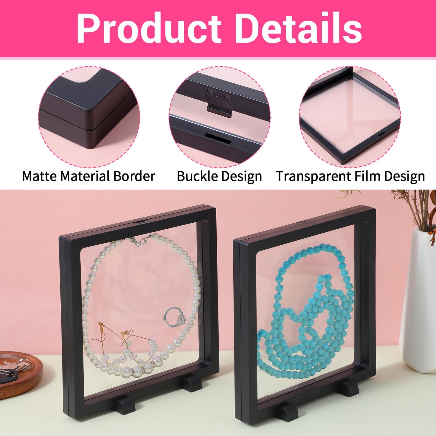 10 Pack Large 3D Floating Display Case Floating Frame Display Holder Stand Challenge Coin Jewelry Frame Box ffor Badges, Challenge Coins, Jewelry, Shells, Gems, Minerals, Pins(Black, 7 x 7 x 0.8 Inch)