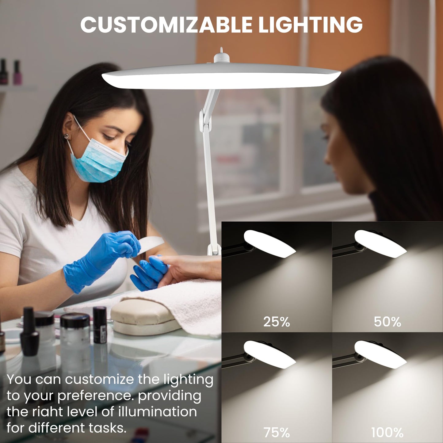 gelpal 3000 Lumens Adjustable LED Desk Lamp & Task Lamp - Bright, Dimmable Lighting for Office, Crafts, Nails &Salon with Clamp kunzl (CCT, White)