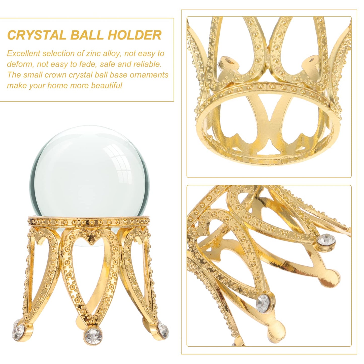 Wakauto 2Pcs Gold Crystal Ball Stand for Display Crystal Sphere Egg Stand Globe Stone Holders Mini Crown Base for 1.57-1.97 Inch Glass Balls Quartz Orb Egg Golden