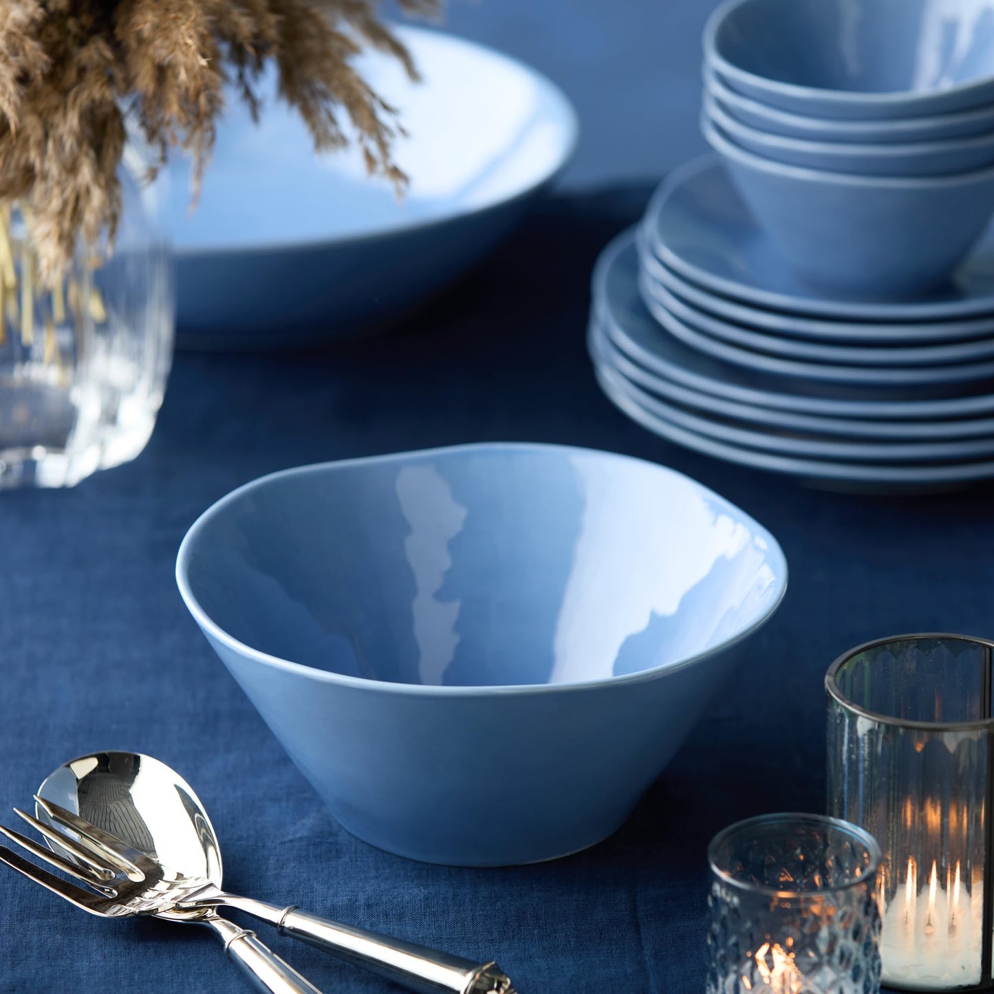 Cloudy Sky Deep Stoneware Bowl 10.25 in – 88 oz Large Blue-Gray Marbled Serving Bowl for Salads, Pasta, Soups & Sides – Rustic Modern Dinnerware for Everyday & Entertaining Use