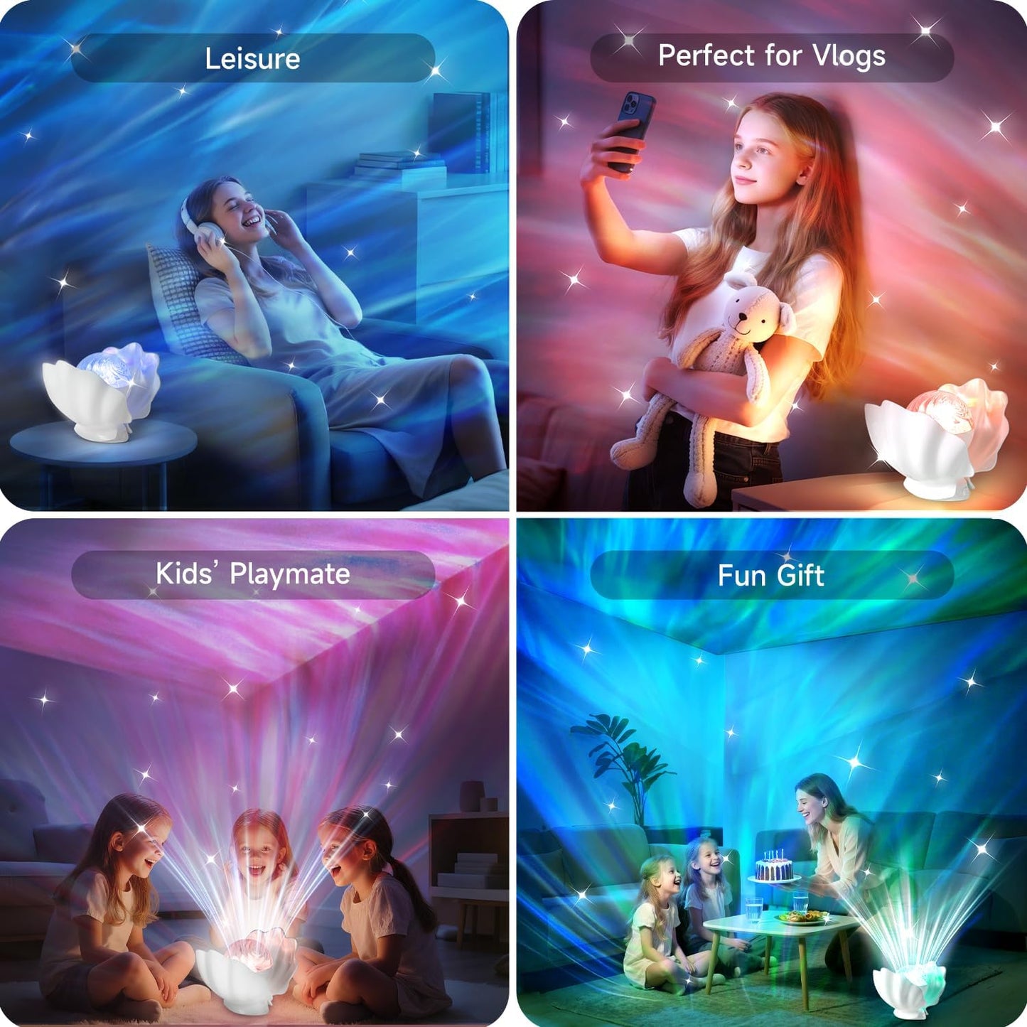 GLACIER GIFT Northern Lights Projector, Shell Night Light Built for Bedroom Nebula Lamp, Kids Dorm Decor, Cute Room Decor Aesthetic, Valentines Day Gifts
