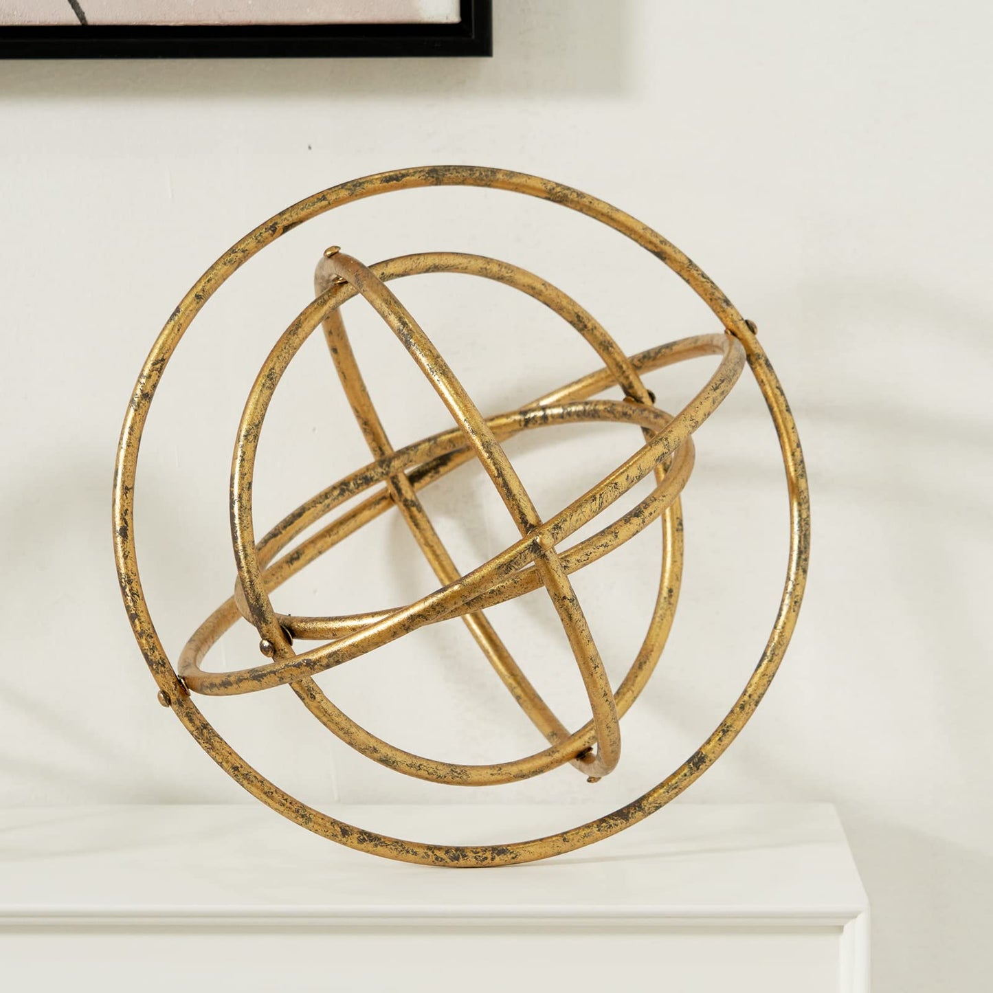HLQMFHT 8 inches-Golden Iron Sphere,Foldable Geometric Sculpture Decorative Sphere,Tabletop Decorations for Living Room, Study，Bedroom，Modern Home Decor Accents