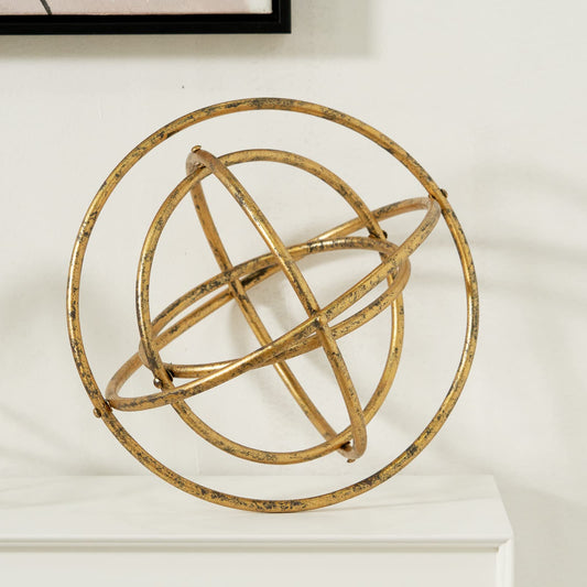 HLQMFHT 8 inches-Golden Iron Sphere,Foldable Geometric Sculpture Decorative Sphere,Tabletop Decorations for Living Room, Study，Bedroom，Modern Home Decor Accents
