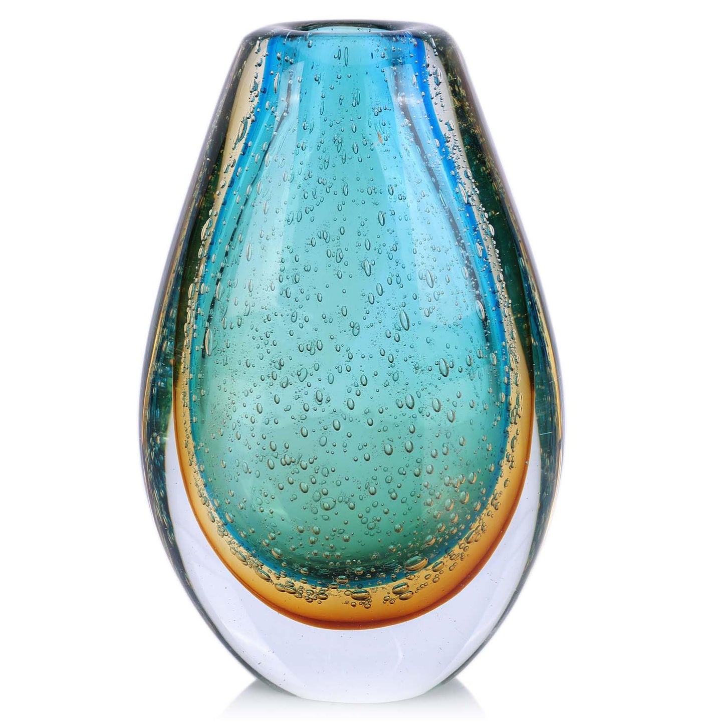 Decorative Glass Flower Vases Blown Vase for Home Decor Living Room Dining Room Shelf Mantel Tabletop Centerpiece Modern Art Deco Style Unique (Green)