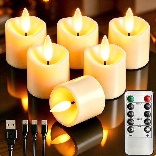Rechargeable Flameless Tea Light Candles with Timer Remote, 1.5"x2.2" Electric Fake Flickering Votive Candles for Aniversary Wedding Centerpiece Table Decor Funeral Halloween Christmas (6 Pack)
