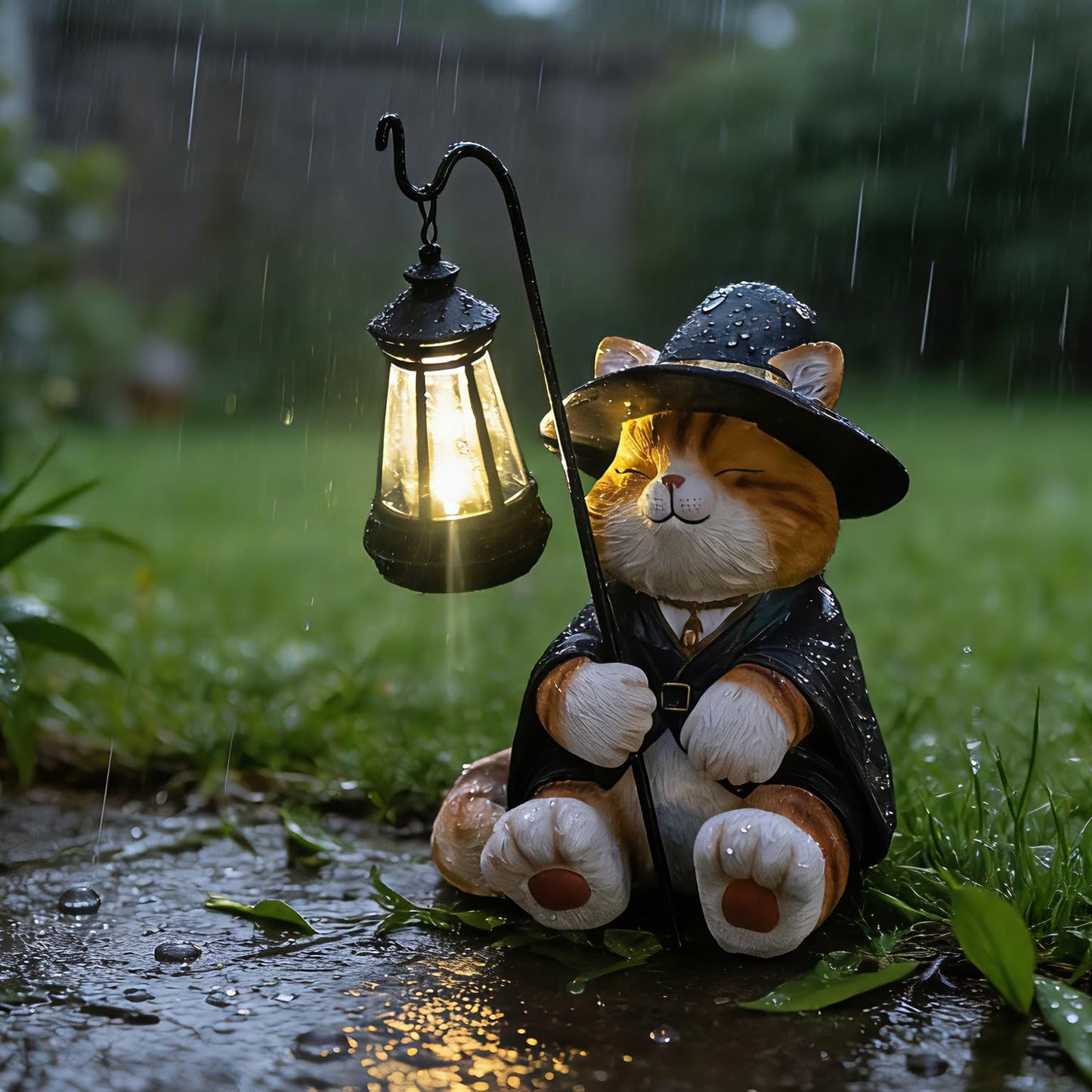 YOQUATE Decorative Solar Lights Garden Cat Statue Outdoor Figurine Light Themed Wizard Cat Lantern for Garden Decoration Outdoor Decor