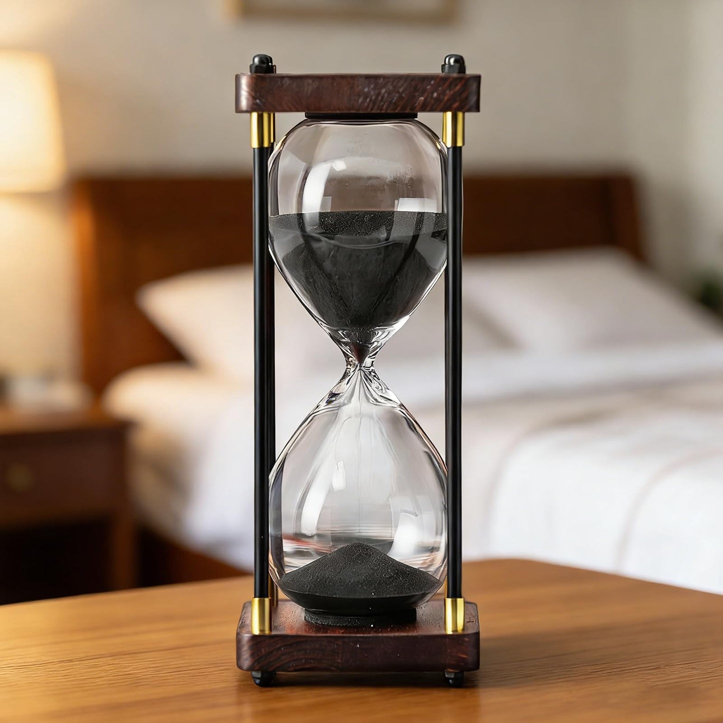 Large Hour Glass Sand Timer, 60 Minute Sand Clock with Wooden Frame, Hourglass Timer(Black)