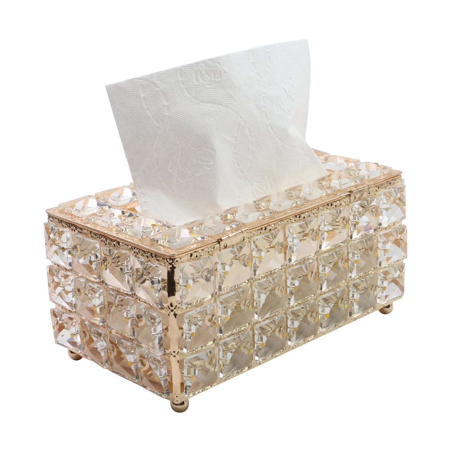 Geesatis Tissue Box Cover,Rectangle Tissue Box Holder,Gold 8''x4.5''x3.5''