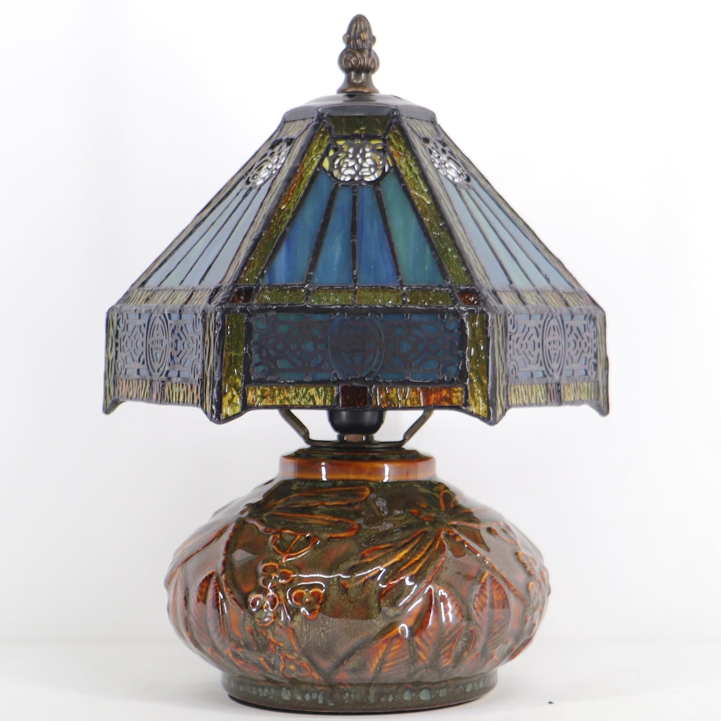 HZYFFYU Small Tiffany Table Lamp Mini Mushroom Stained Glass Lamp Memory Sympathy lamp 8X11 Inch (Hexagon Mission Style)