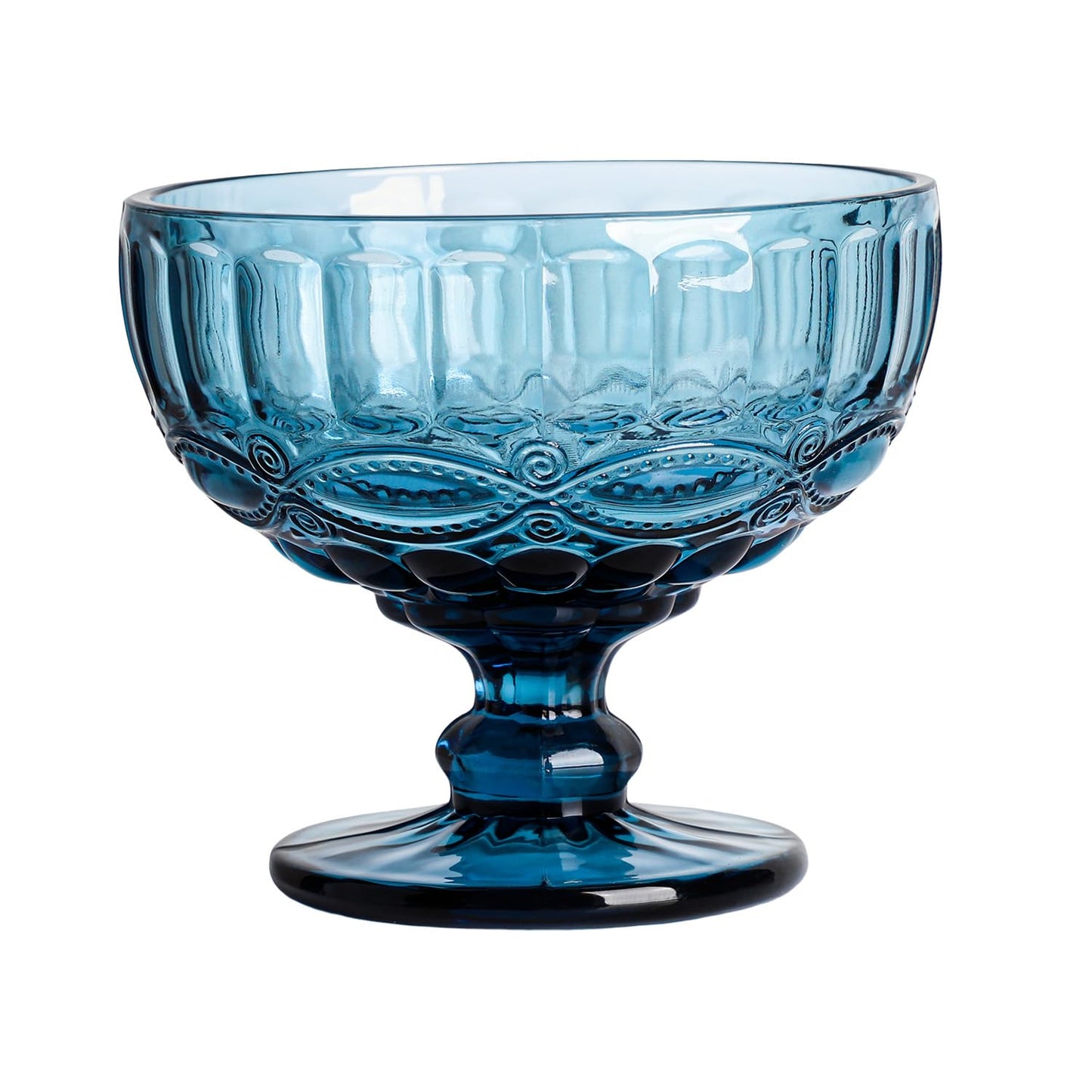 Gaolinci Vintage Line Embossed Glass Footed Dessert Bowl Ice Cream Bowl Trifle Bowl Salad Bowl Candy Cake Bowl for Home Party Wedding, 12 Oz