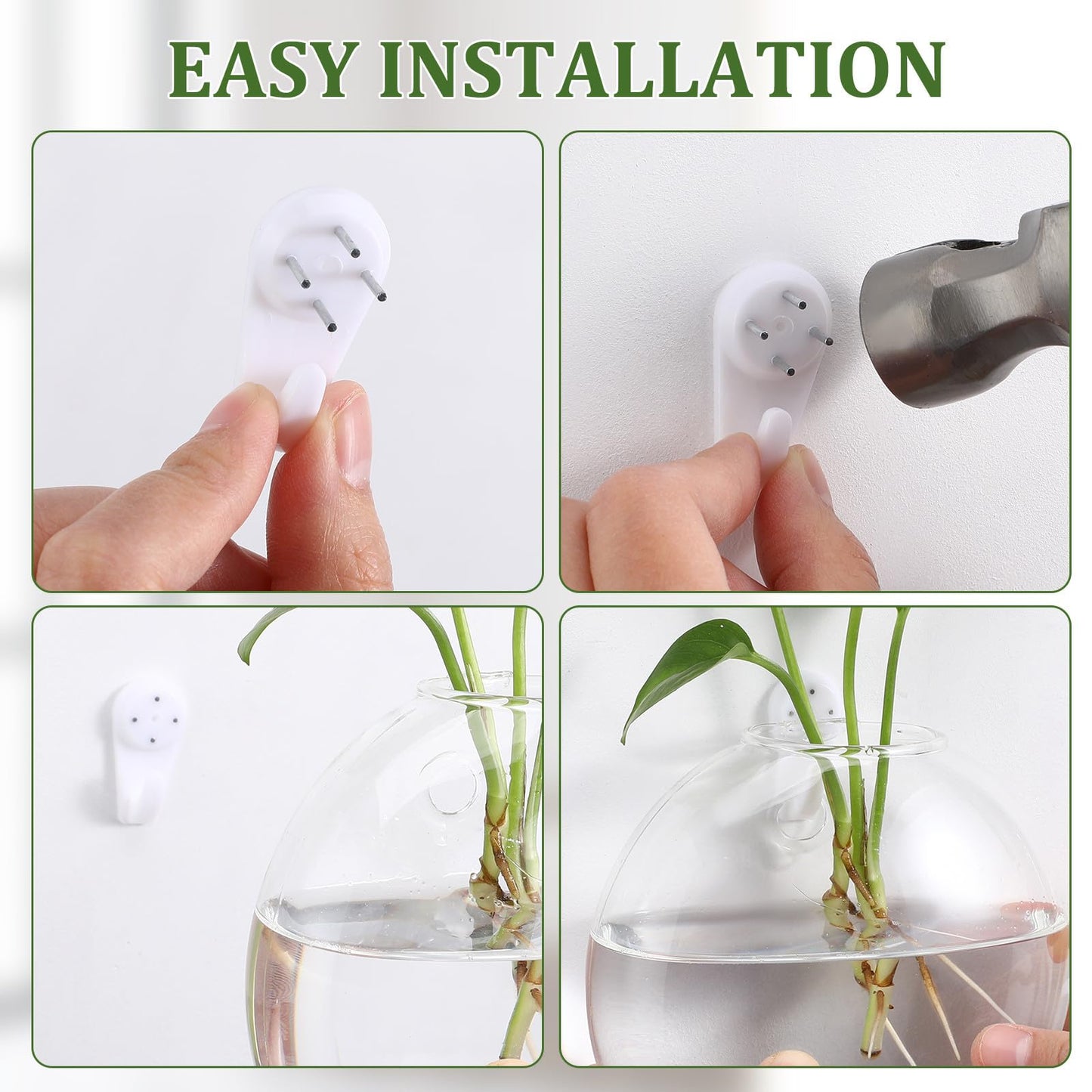 NUOBESTY 4-Pack Clear Glass Wall Mounted Vases Hanging Flower Pots Indoor Wall for Small Space Floral Display and Hydroponics