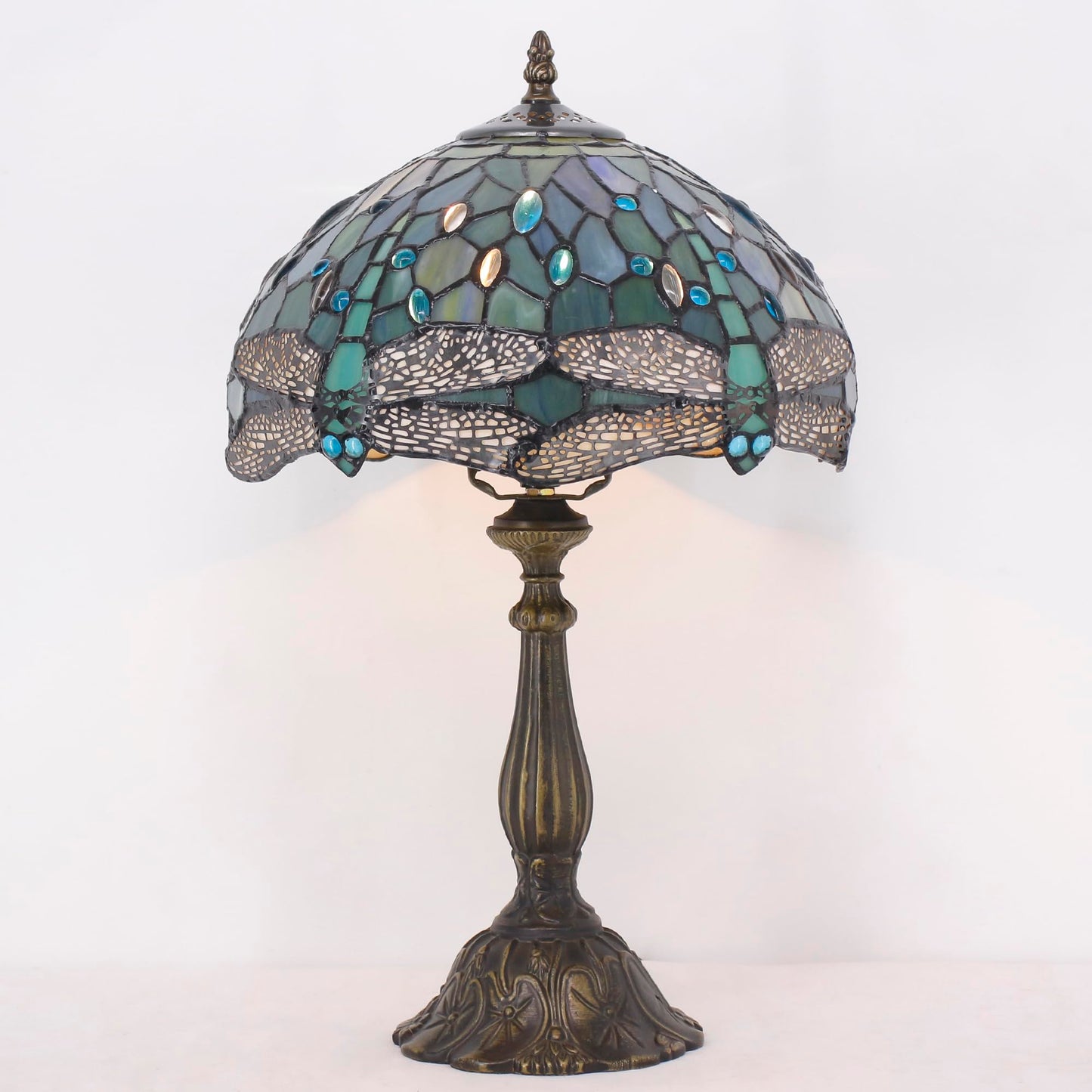 L-Juicwe Tiffany Lamp Touch Control Table Lamp Sea Blue Stained Glass Desk Lamp 12X12X19 Inches Dragonfly Style Reading Light