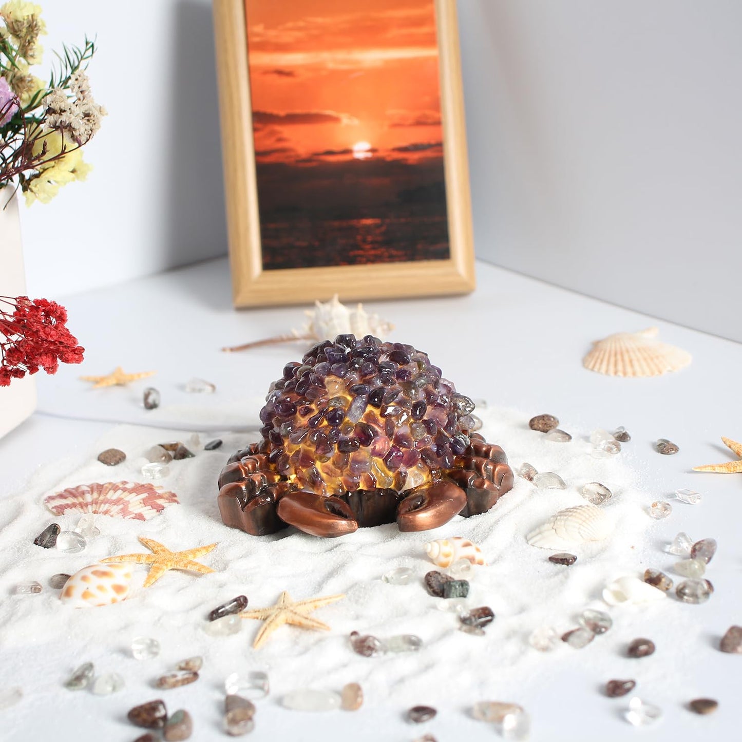 Youhot Handcrafted Amethyst Crystal Crab Table lamp, USB Powered, 3 Light Modes, Purple Shell Design, Healing Stone Decor for Home, Office (Amethyst)