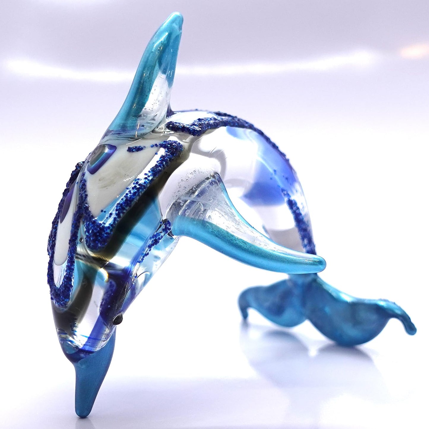 Sansukjai Dolphin Miniature Figurines Animals Hand Blown Color Glass Art Ocean Collectible Gift Home Decorate 4 inches (Blue)