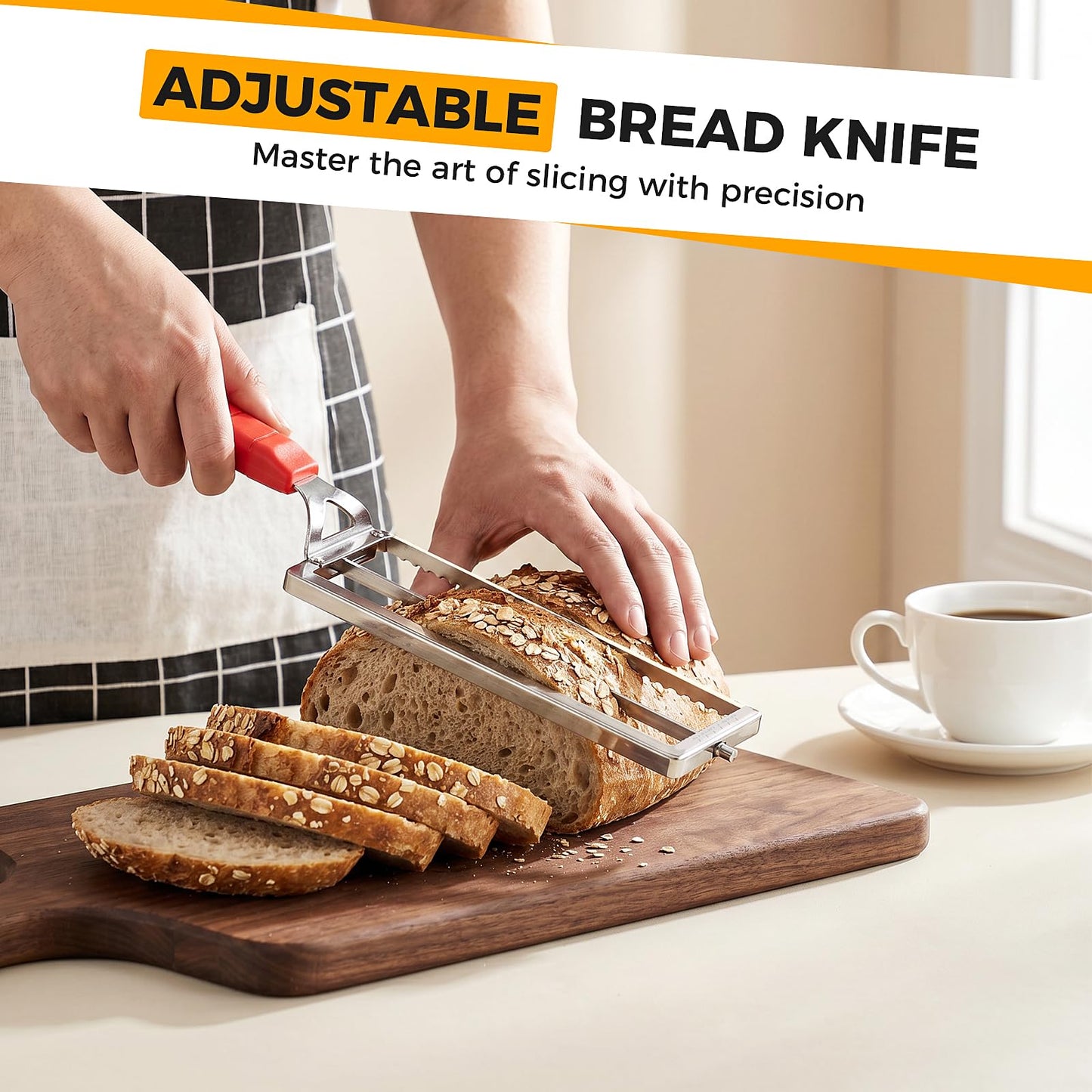 nonoYif Bread Knife for Homemade Bread, Sourdough Bread Knife with Thickness Guide, Upgraded Adjustable Bread Slicer for Sourdough & Baguette, Ideal Gifts for Bakers
