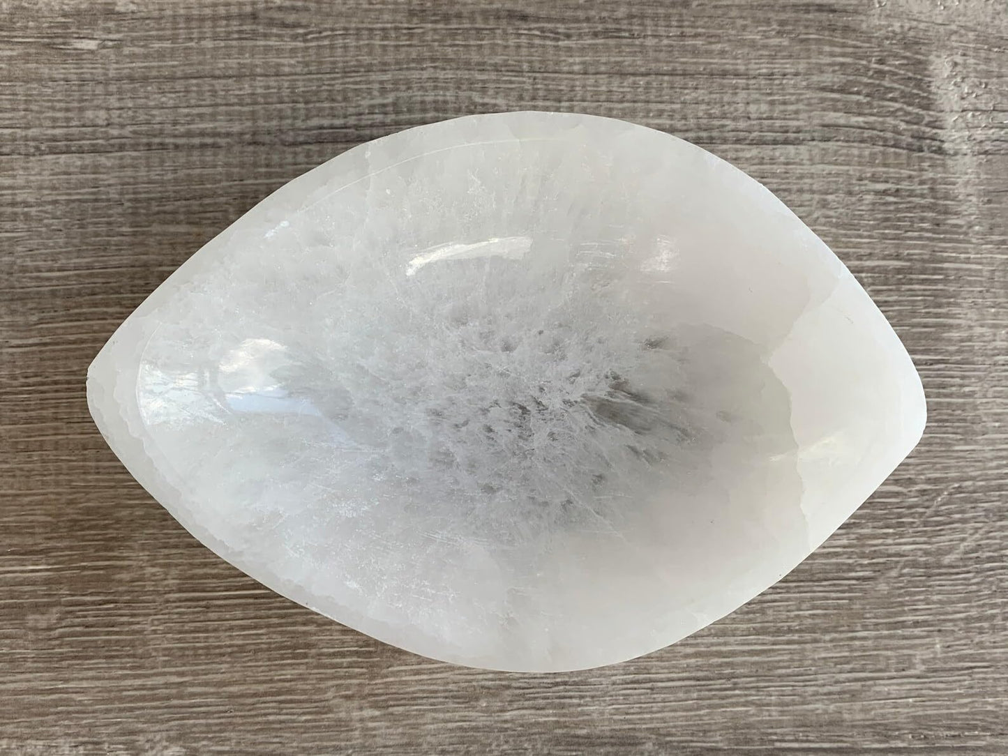 GAF TREASURES 5" Selenite Eye Shaped Bowl, Gemstone Carved Selenite Crystal, Meditation Bowl, Reiki Bowl, Jewelry Holder, Crown Chakra, Cleansing, Charging, Healing
