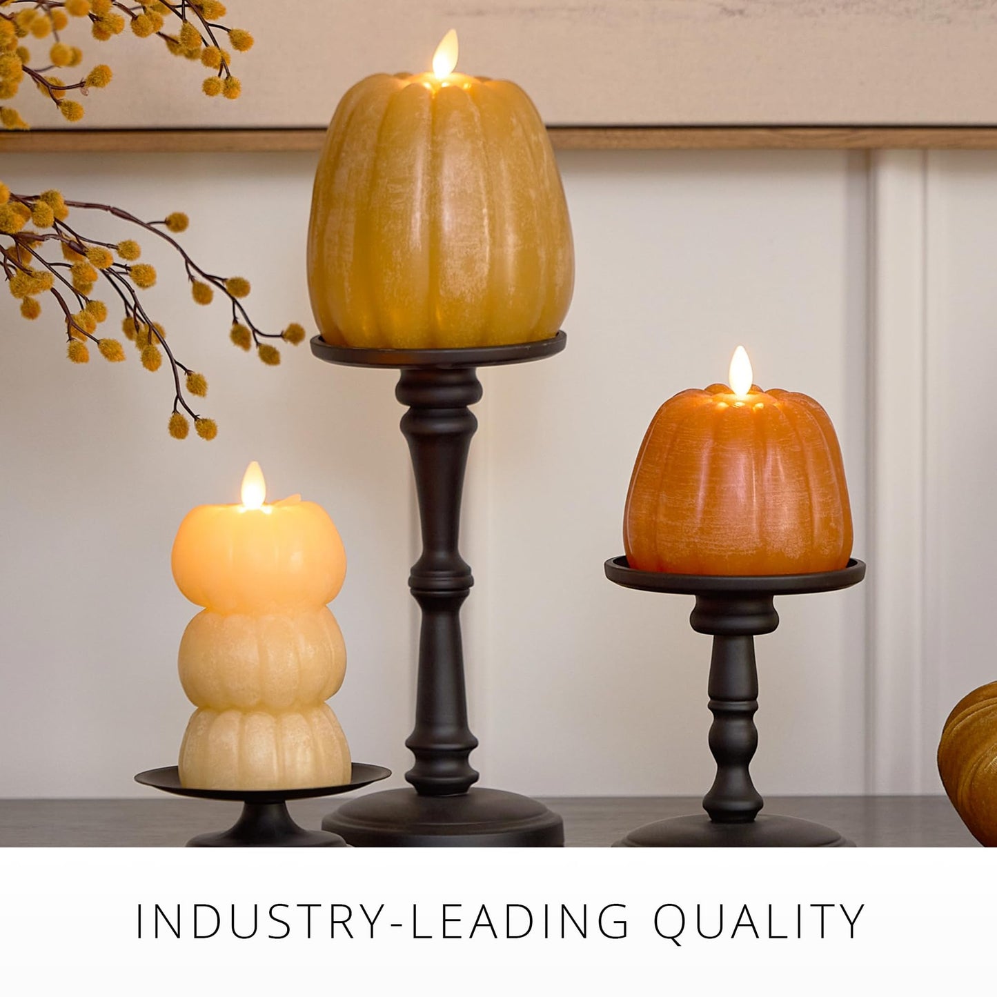 Luminara Flickering Flameless Marmalade Pumpkin Candle, Battery Operated Plug Free Home Indoor Decoration, Timer & Remote Ready (Sold Separately), 4" x 4.3" Real Flame LED Light Halloween & Fall Decor