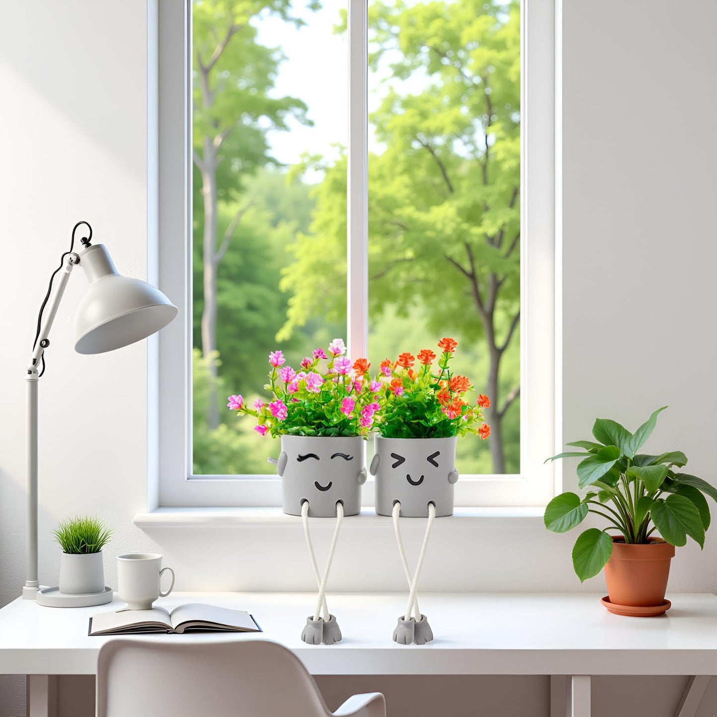 ASOPHEX 2 Packs Cute Fake Plants, Artificial Potted Plants for Table Desk Home Bedroom Bathroom Office Shelf Office Wall Room Farmhouse Decor Artificial Plants