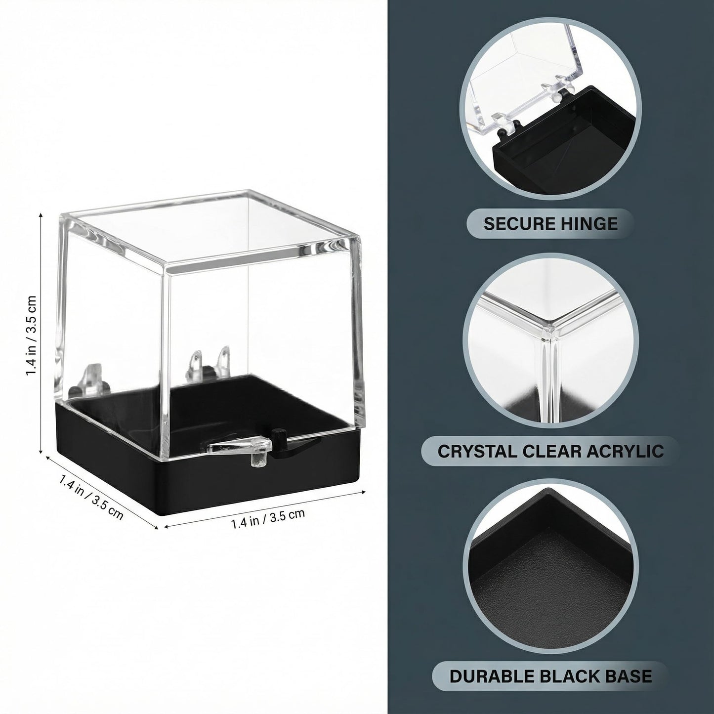 NOLITOY 60 pcs Clear Cube Display Boxes for Mineral Specimens – 35×35×35 mm Transparent Display Cases with Black Base – Collector’s Bulk Set for Rock Crystal Gemstone Storage