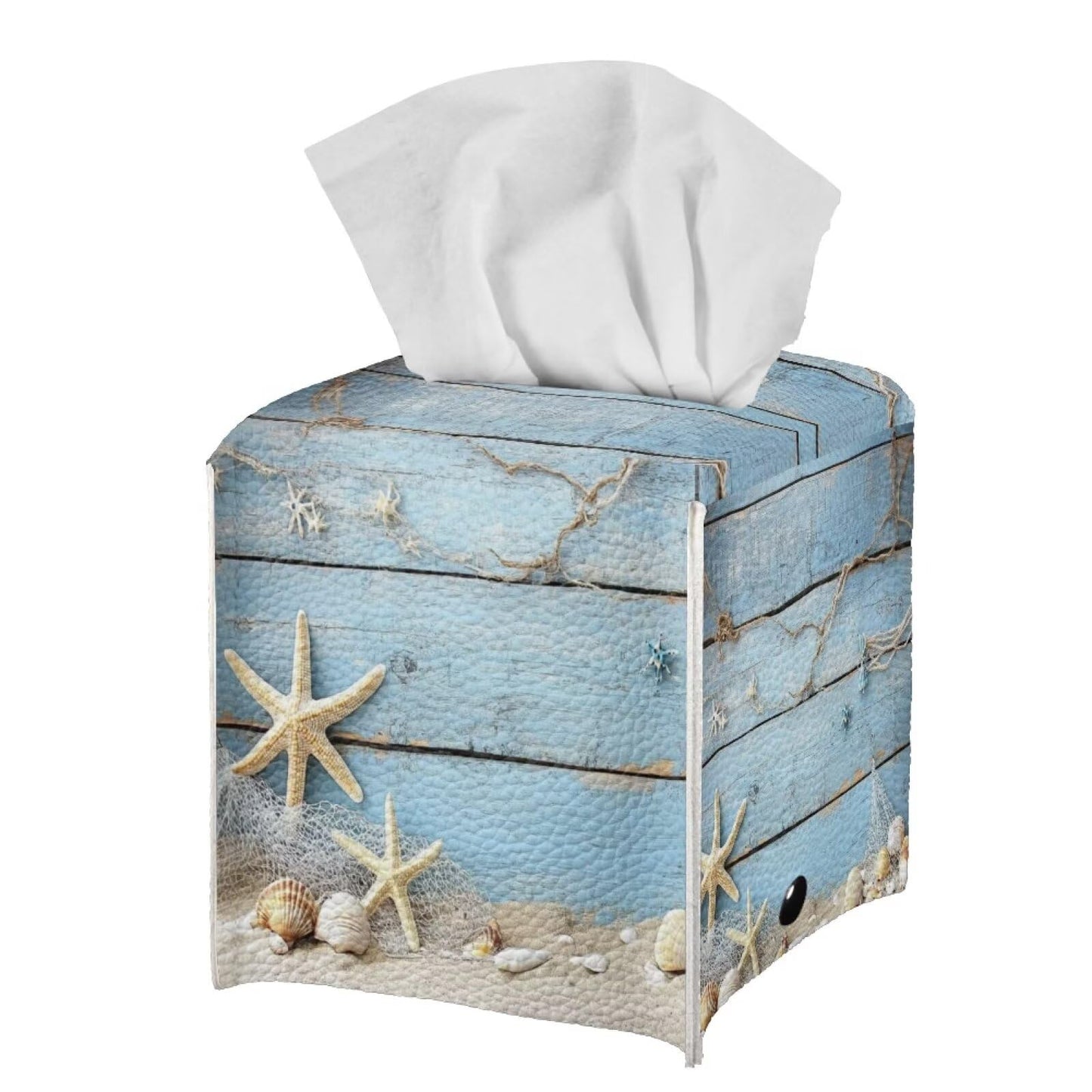 Tutolipy Tissue Box Holder Square Tissue Box Cover Facial Tissue Box Covers Cube Napkin Organizer Dispenser for Bedroom Office Bathroom Decor, Starfish Blue