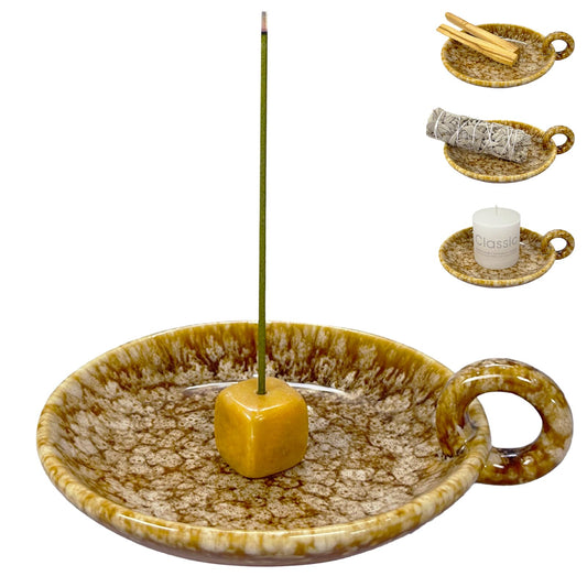 Vintage Ceramic Incense Holder for Sticks, Palo Santo Stick and Sage Holder for Burning, Candle Holders with Handle for Meditation Yoga Room Home Decor