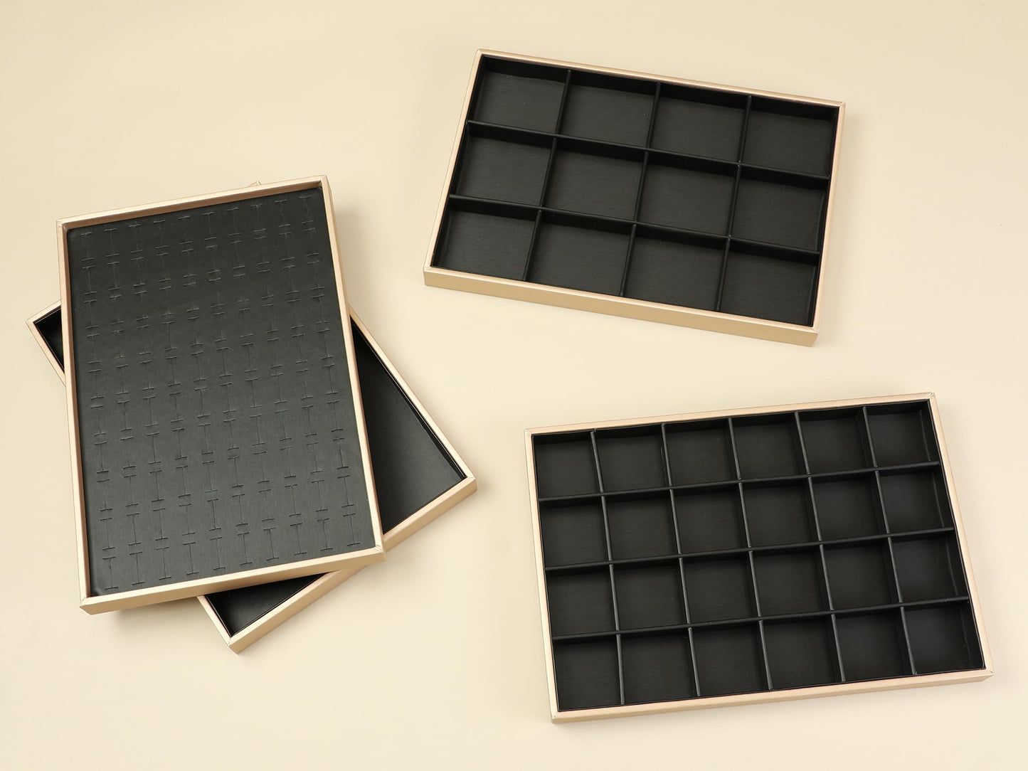 uxcell PU Leather Jewelry Organizer Trays with Removable Dividers for Drawers, Jewelry Organizer Drawer Inserts Container Storage Ring Tray Black