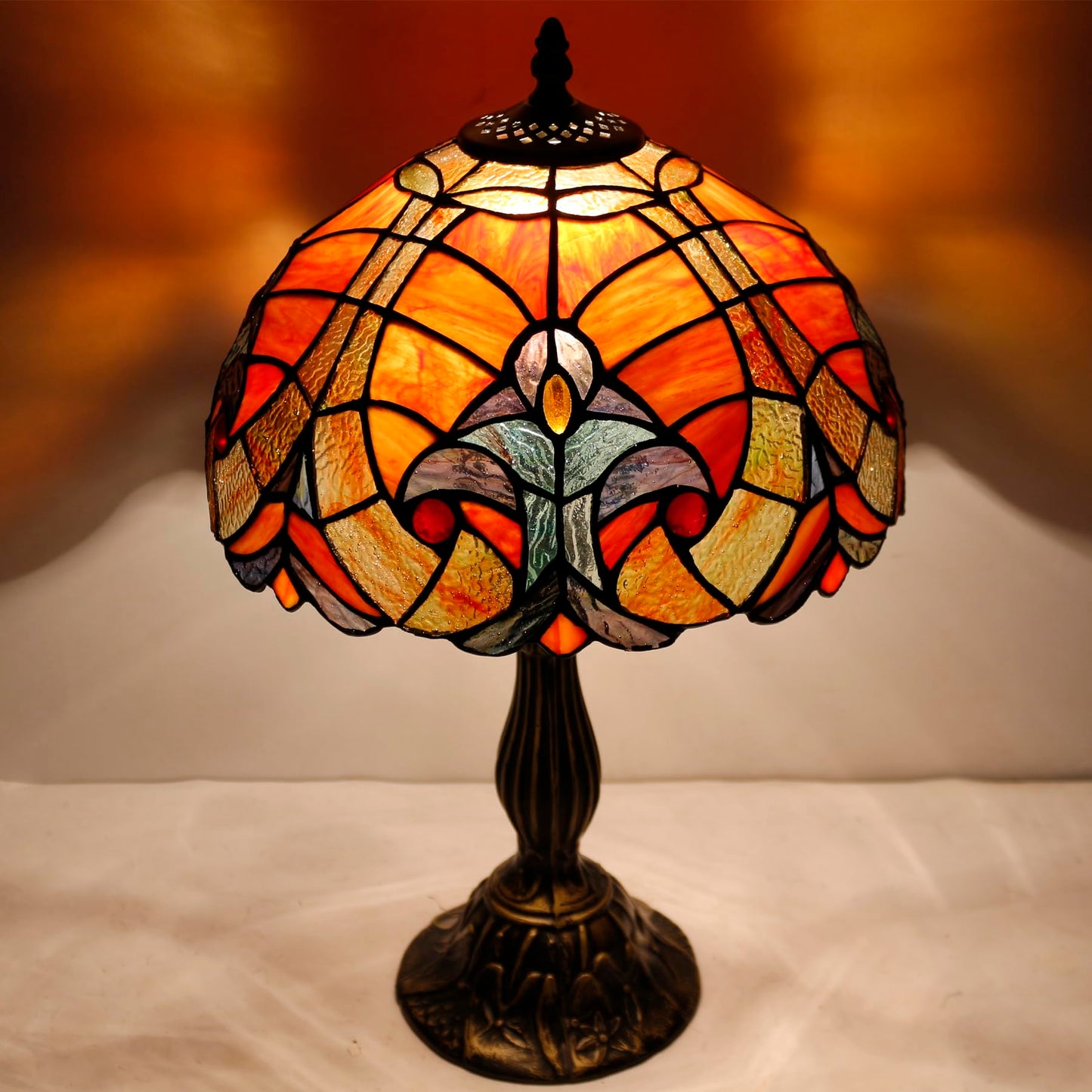 WERFACTORY Tiffany Lamp Red Liaison Stained Glass Table Bedside Lamp