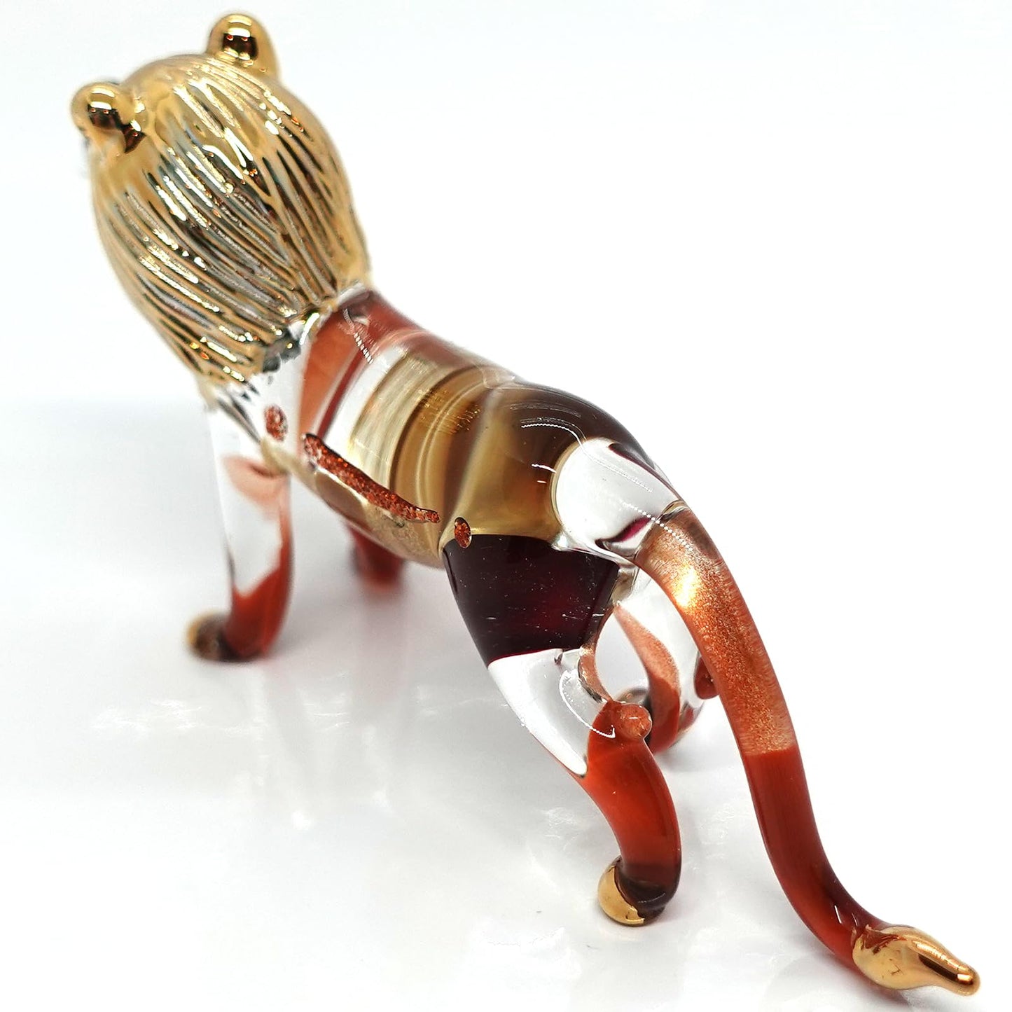 Sansukjai Lion Miniature Figurines Animals Hand Blown Color Glass Art Collectible Gift Decorate, Amber Silver