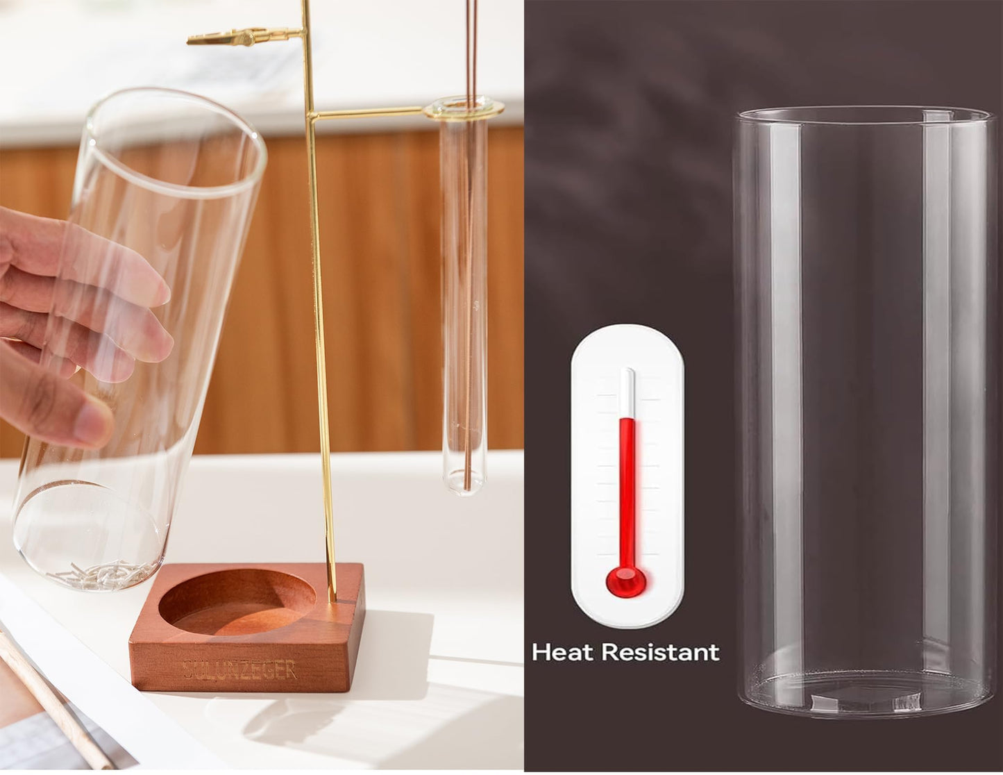SULUNZEGER Incense Holder for Stick, Glass Insence Burner for Sticks with Removable Anti Ash Catcher & Storage Tube, Wood Cones Holders Stand with Ash Brush, Yoga Spa Madiation Relaxation, Home Decor
