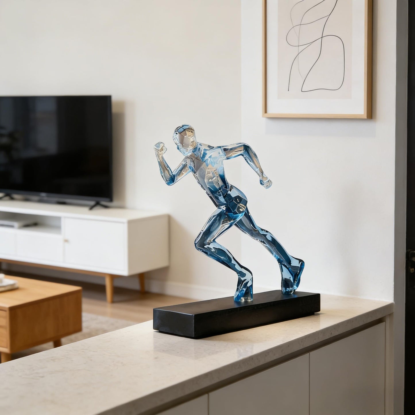 AWNR Handmade Gold Abstract Statue- Exquisite Resin Figurine for Modern Home Decor Living Room Shelf Office Decorations, Perfect for Bookshelf, Desk, and TV Stand Accents. (Transparent Blue)
