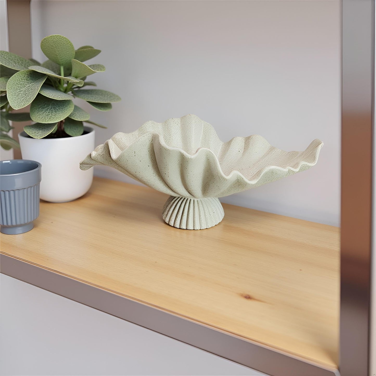 ARTRHYT 16" Large Decorative Bowl decor, Modern Home Decor,Stylish Key Bowl for Entry Table,Scalloped Decorative Bowls (Light Gray-With base, 16.14inch)