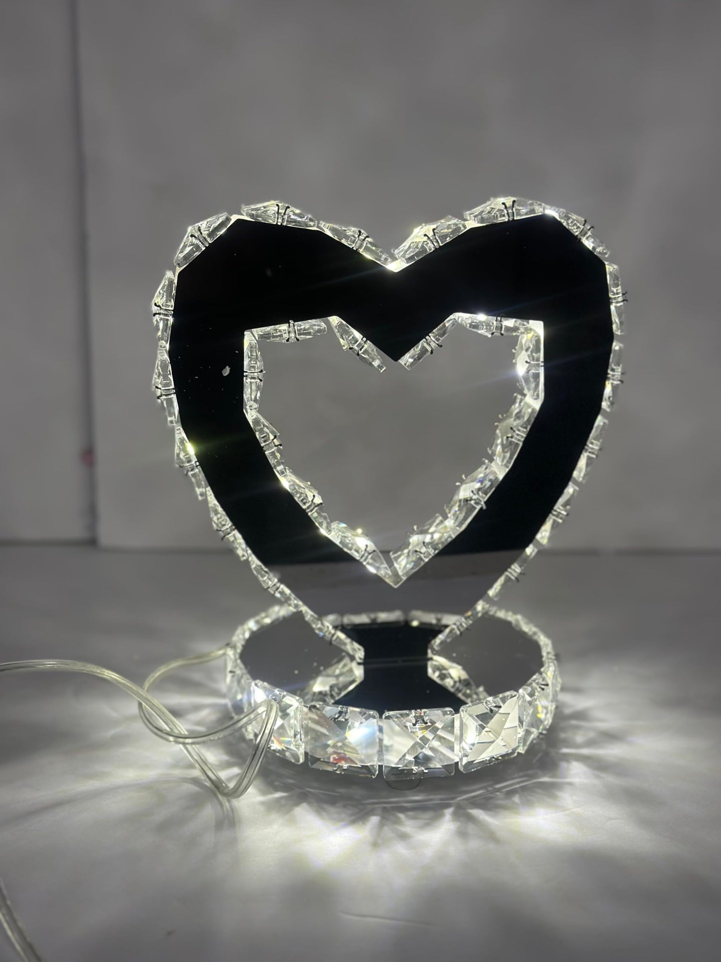 Vase Branch Glass Crystal Heart Table Lamp, LED Light