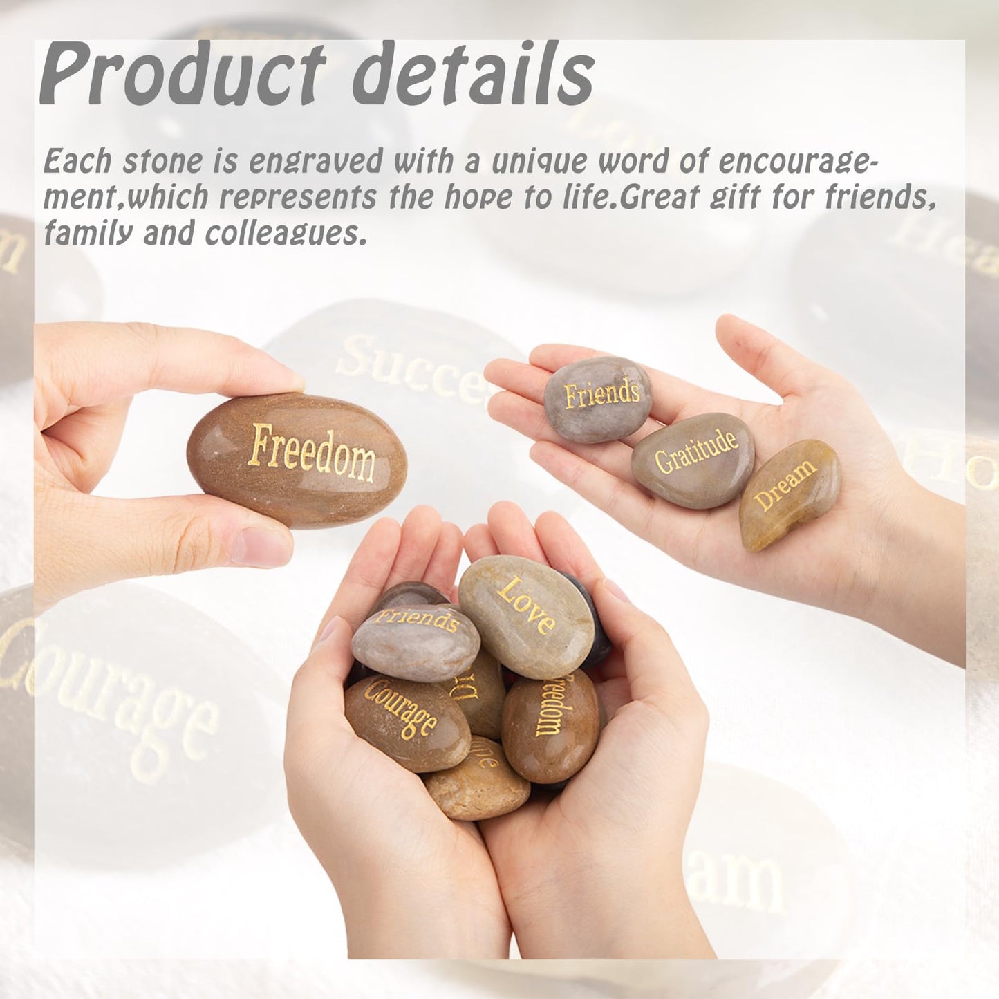 BigOtters Engraved Inspirational Stones, 10 Different Words Encouragement Stones for Friends and Family as Meditation Decor, Birthday or Holiday Graduation Gift