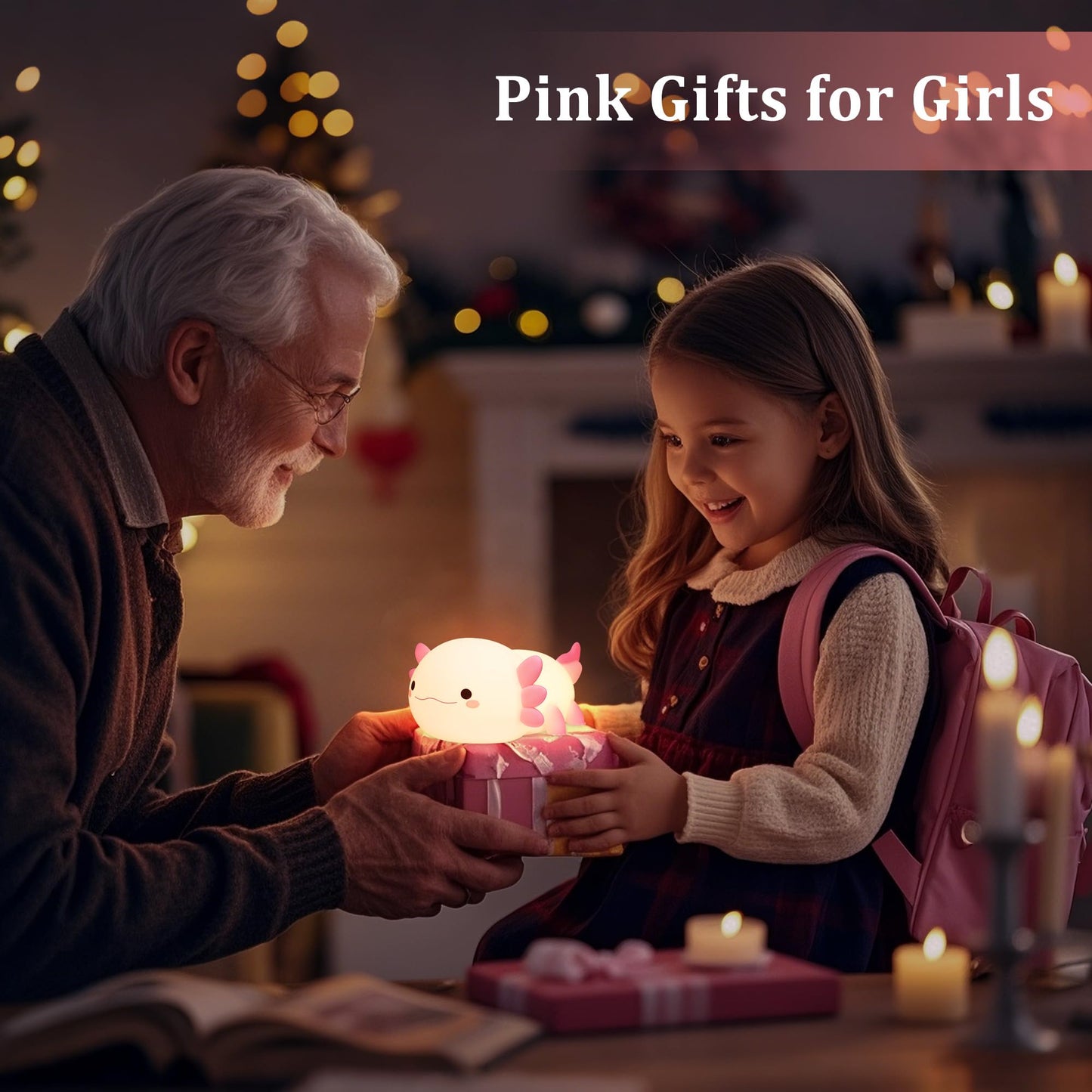 Axolotl Night Light, Squishy Axolotl Gifts, Cute Animal Nursery Lamp with Dimmer & Timer & Rechargeable for Room Decor, Pink Gifts for Birthday Xmas for Girlfriend, New Mother, Women