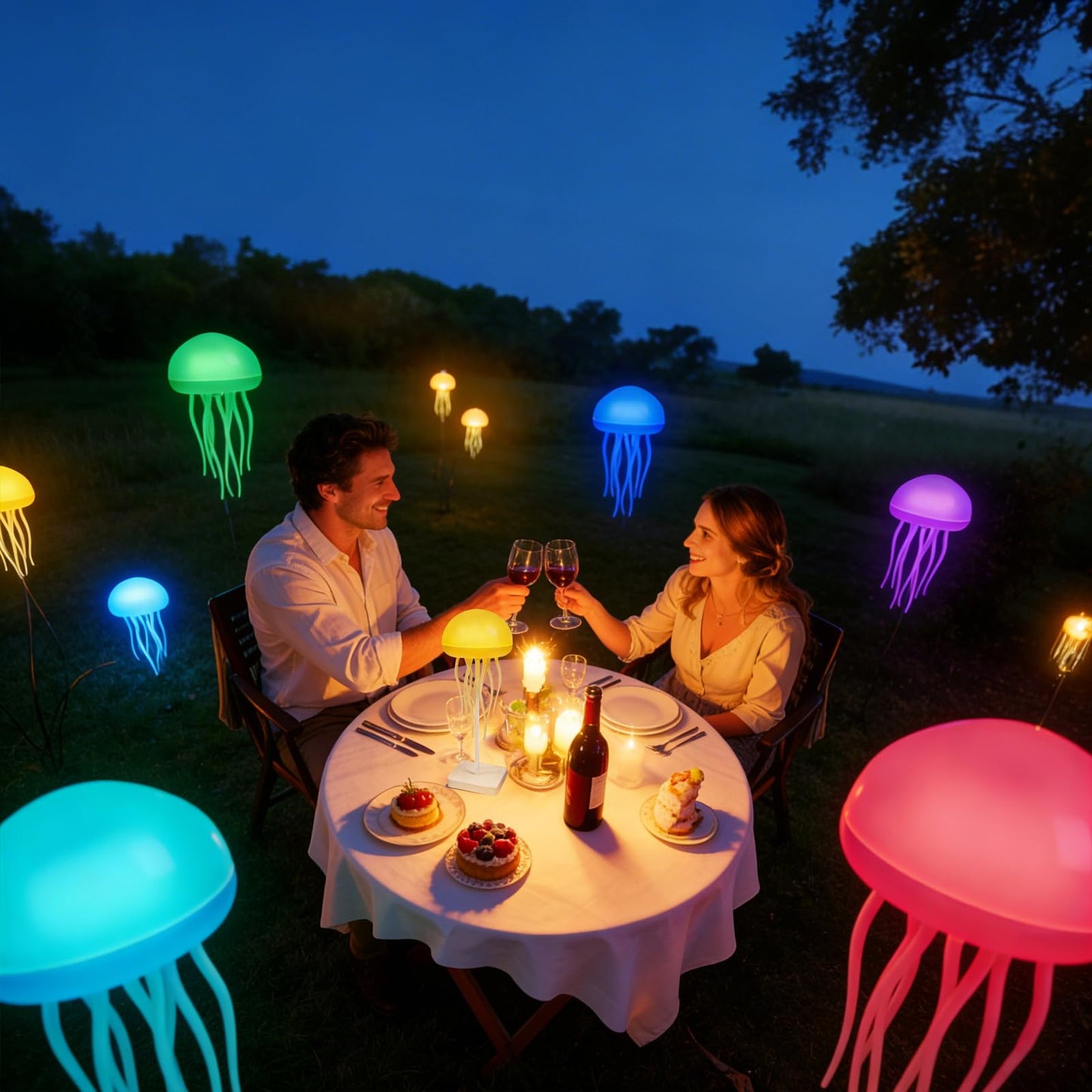 Jellyfish Lamp, Jellyfish Night Light with Touch Sensor, RGB Jellyfish Table Lamp, Rechargeable Jellyfish Bedside Lamp with Voice Control, Cute Desk Lamp for Bedrooms, Living Room (Hanging + Base)