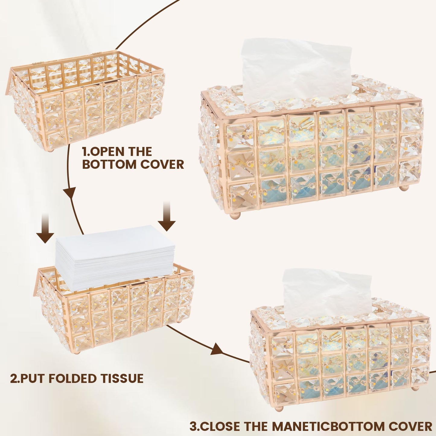 Geesatis Tissue Box Cover,Rectangle Tissue Box Holder,Gold 8''x4.5''x3.5''