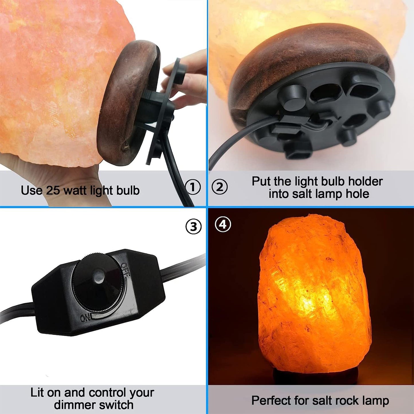 Himalayan Salt Lamp Cord, with Dimmer Switch ,Christmas Bulb,Salt Lamp Cord with Dimmer Control and Base Assembly,5 Feet ,E12 Base for Himalayan Salt Lampsand with six Free 15W Bulbs for Salt Lamp (1)