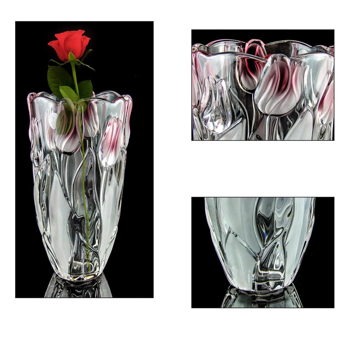 Glass Flowers Vase 9.3 inch Tall, Unique Crystal Vases for Tables Centerpieces, Vintage and Tulip Shape Large Vases Christmas Thanksgiving Gifts.