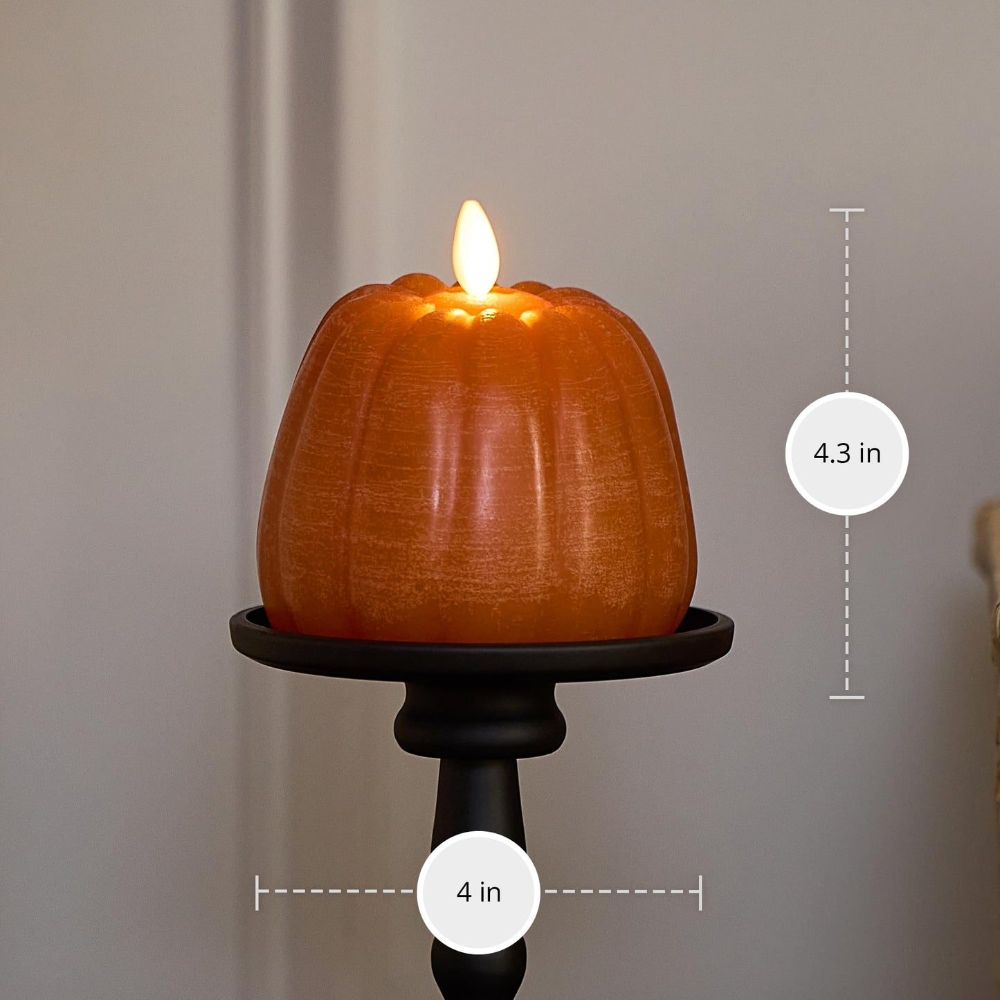 Luminara Flickering Flameless Marmalade Pumpkin Candle, Battery Operated Plug Free Home Indoor Decoration, Timer & Remote Ready (Sold Separately), 4" x 4.3" Real Flame LED Light Halloween & Fall Decor