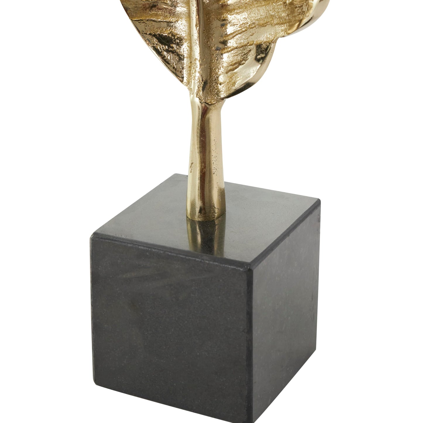 CosmoLiving by Cosmopolitan Aluminum Metal Leaf Decorative Sculpture Standing Single Home Decor Statue with Black Marble Base, Accent Figurine 9" x 4" x 30", Gold