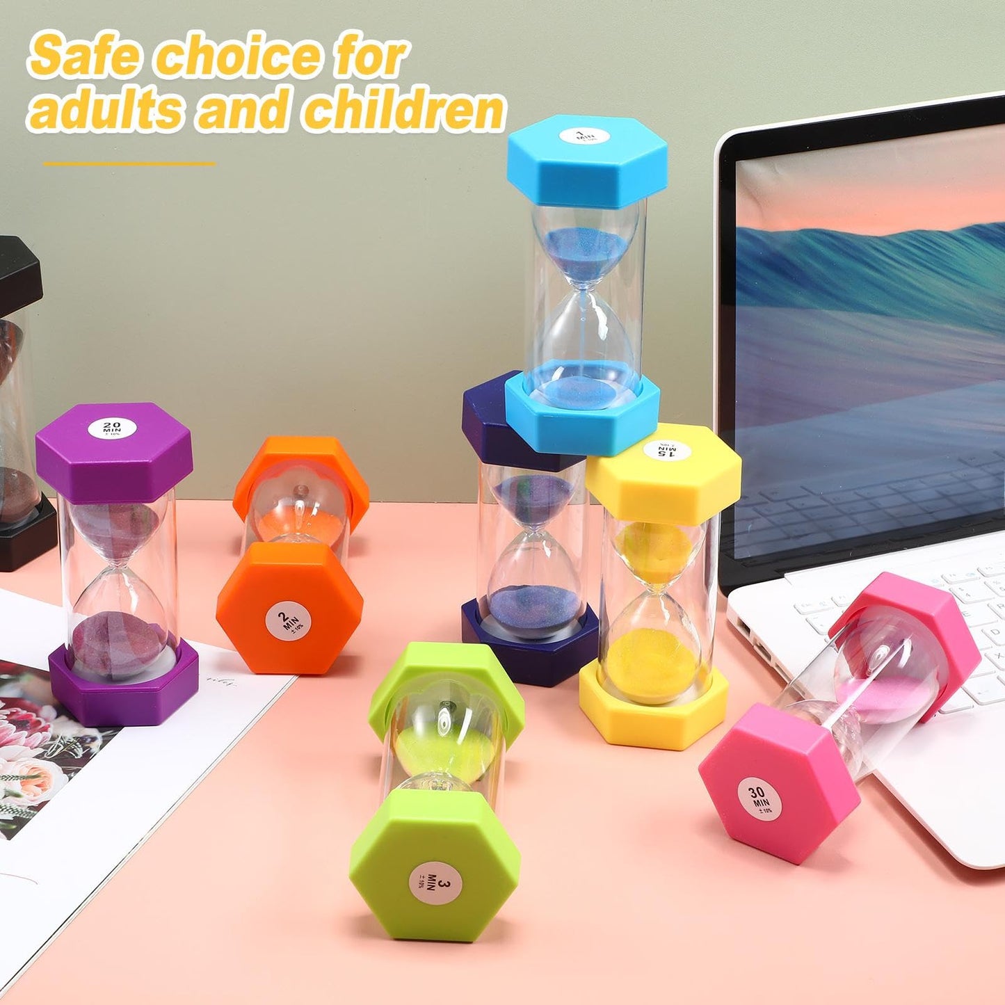 Yunsailing 9 Packs Colorful Sand Timer Hourglass Set 1/2/3/5/10/15/20/30/60 Minutes Visual Sand Clock Timer Plastic Sandglass for Home Office Kitchen Game Use(Classic Colors)