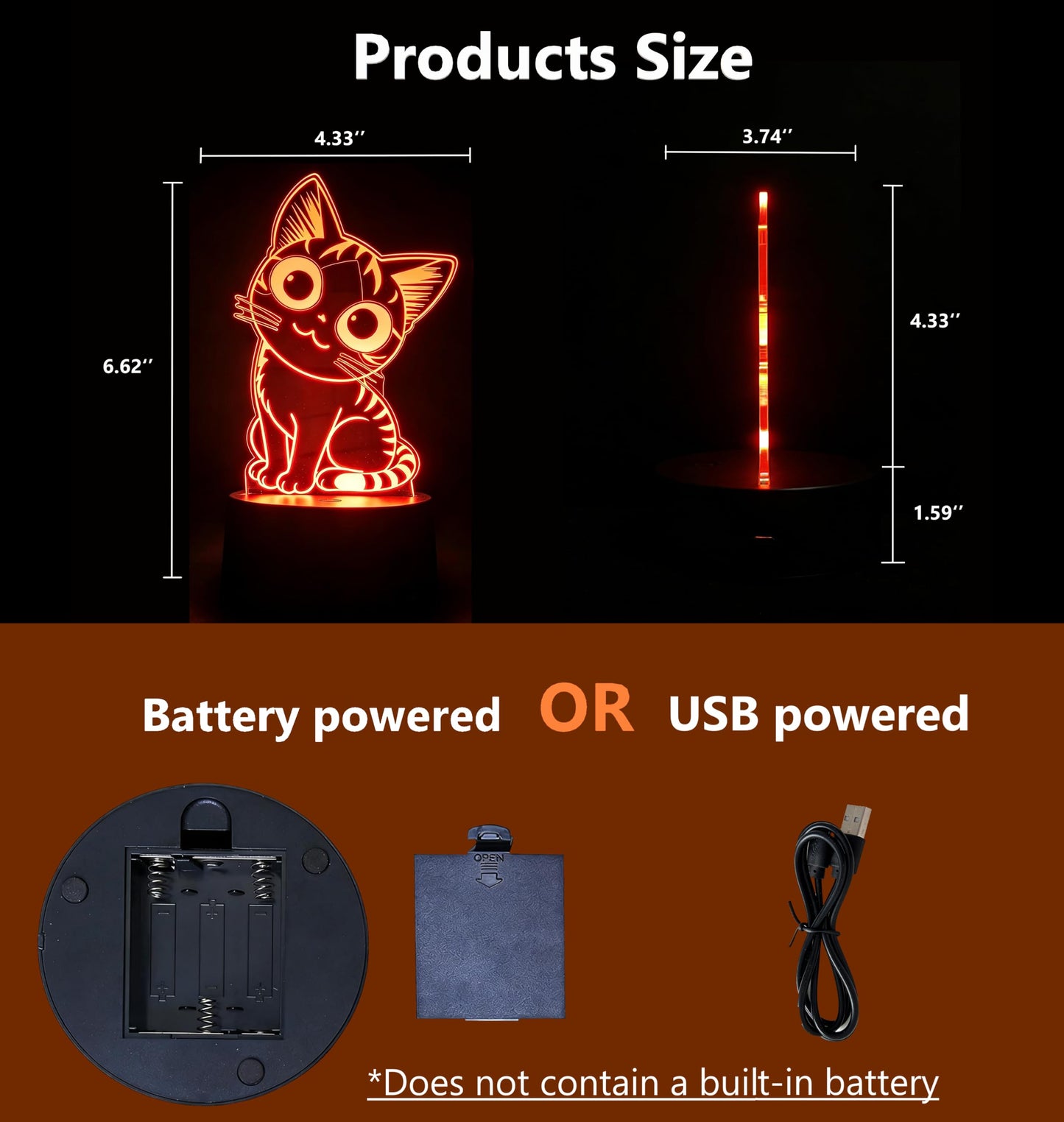 Lumipallas Cat Night Light Remote Control, Kitty Cute 3D Illusion RGB, Touch Bedside Lamp, Gifts for Kids Birthday, Bedroom Decor, Kids Room, Baby Nursery
