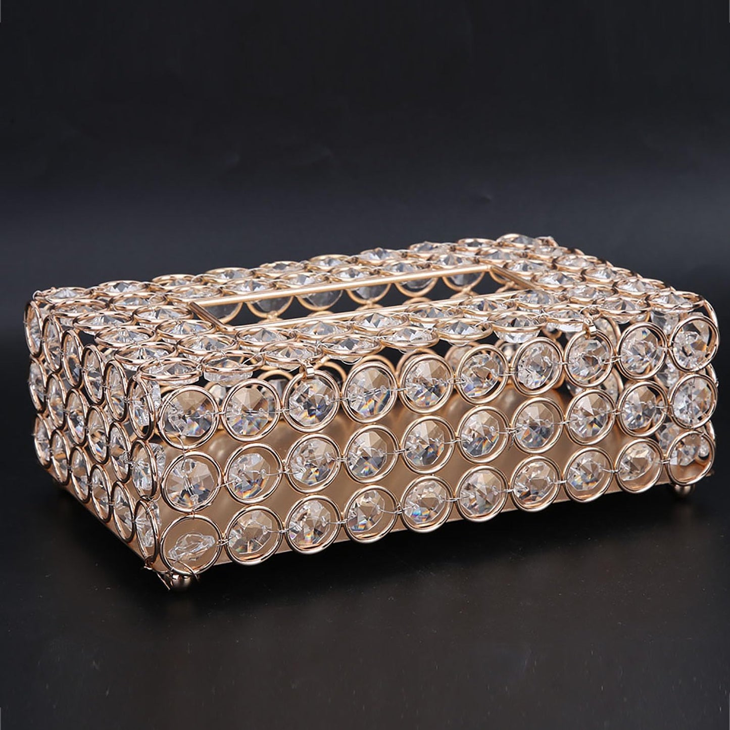 Decorative Rectangular Crystal Tissue Box Cover, Rectangular Napkin Facial Tissues Holder for Bathroom Bedroom Table Office Home Decor 8.7 * 2.9 * 4.7in (Gold)