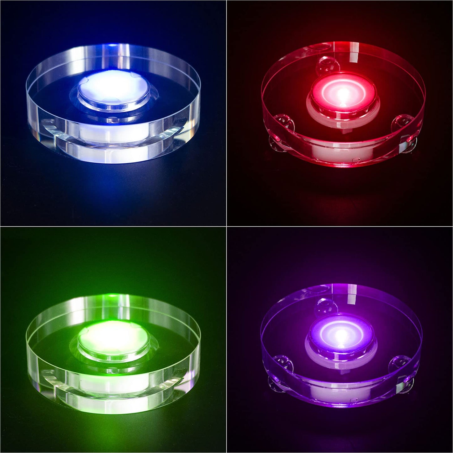 Aepiraza Crystal Led Light Base for 3D Display Lighted Up, 4 LED Bead 7 Colors Led Crystal Light Base Multi-Color Automatic Flashing Show Stand for 3D Glass Art Craft Shows (Round)