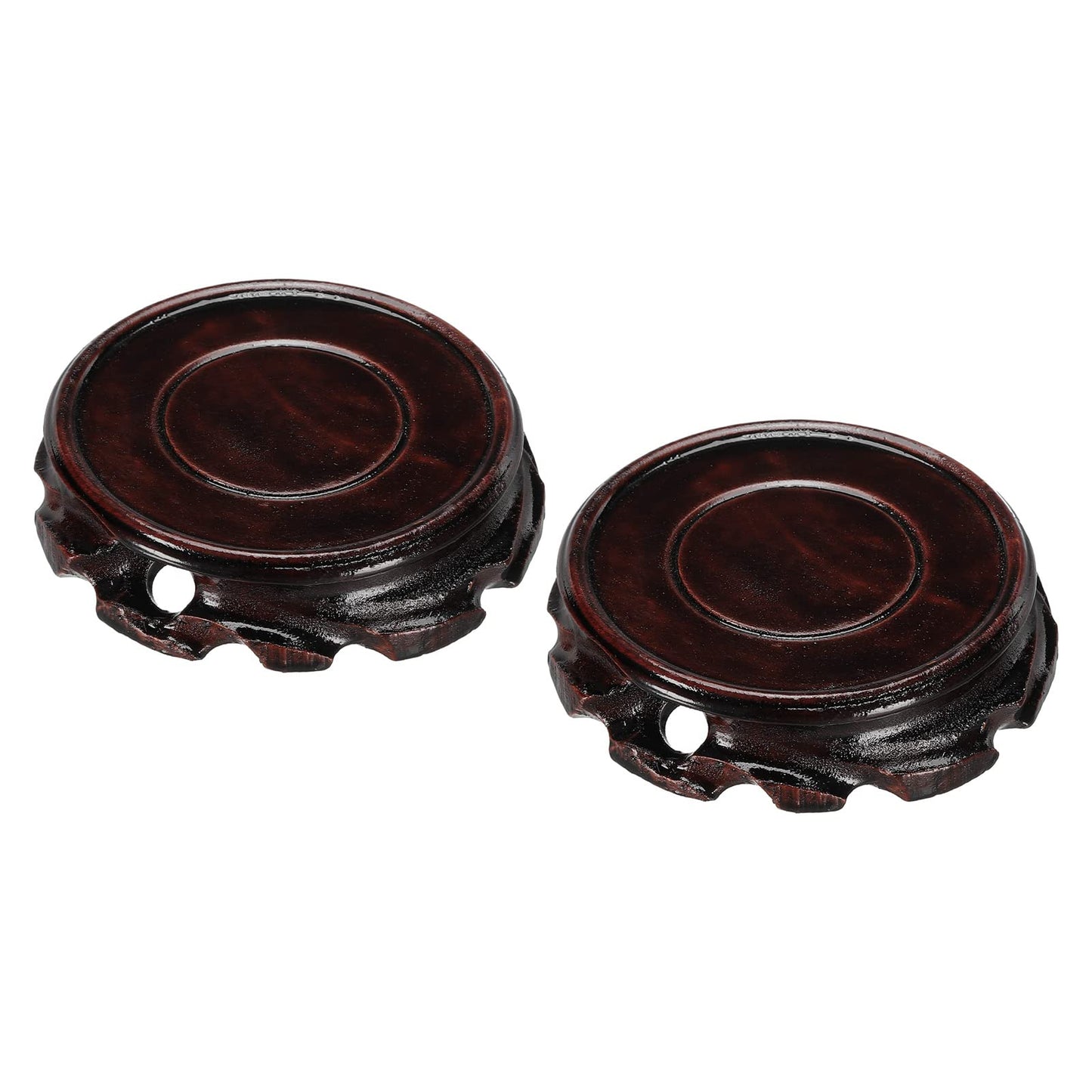 MECCANIXITY Wooden Stand Holders Displays Base 80mm Diameter Black for Vase Bonsai Stone Pack of 2