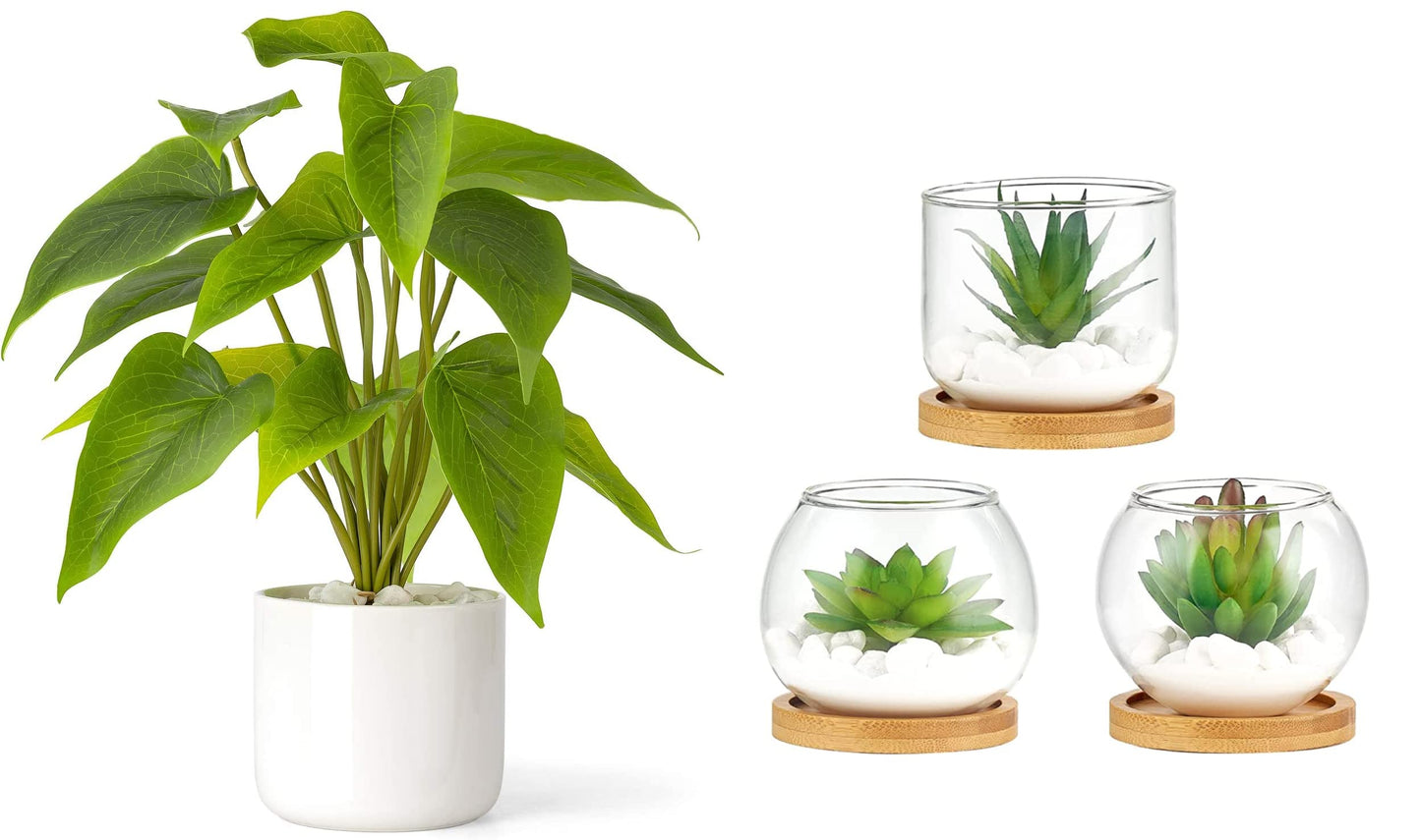 Mkono Fake Plant in Pot, Artificial Plant for Home Decor Indoor Faux Green with Modern Pot Office Desk Decor for Women