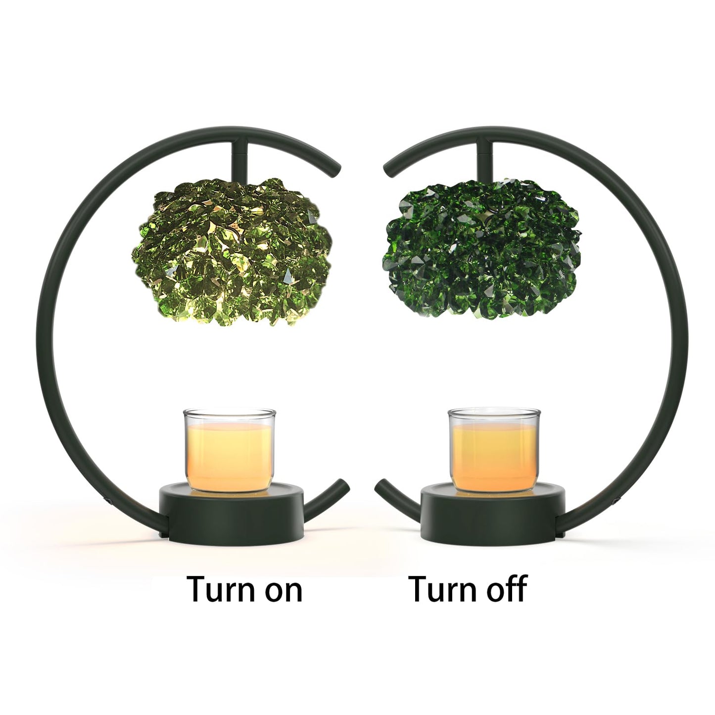 Yeuslor Candle Warmer Lamp for Jar Candles with Adjustable Brightness＆Timer，Handcrafted Green Crystal Candle Lamp Luxurious Design+2Bulbs,Home Decoration Electric Candle lamp(Balck C-Shaped)