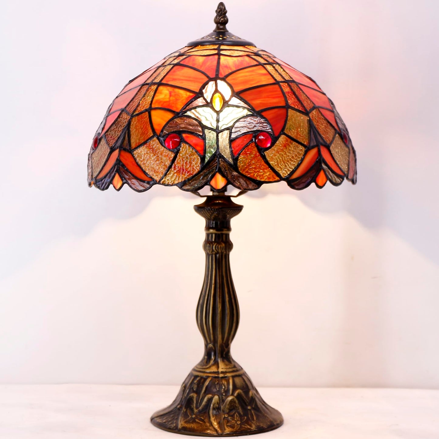 WERFACTORY Tiffany Lamp Red Liaison Stained Glass Table Bedside Lamp