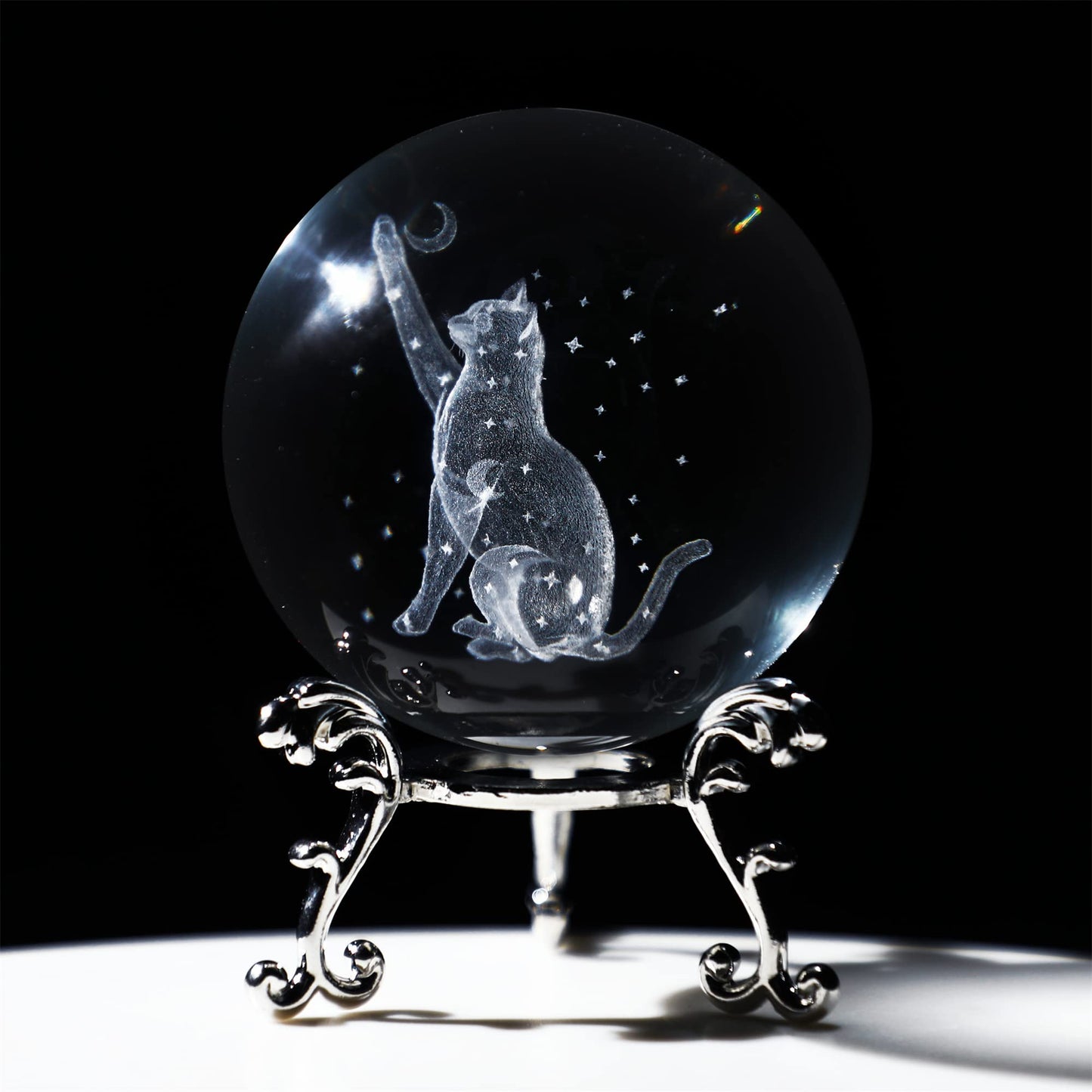 ZEERSHEE Cat Crystal Decor Ball with Stand 3D Glass Laser Engraved Cat Gifts with Clear Crystal Ball for Woman